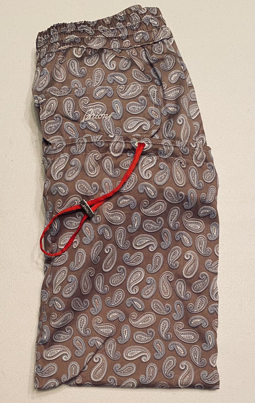 Brioni Brioni 🇮🇹 Taupe Paisley Logo Embroider Resort Trunks XXL NWT Size US 39 - 5 Thumbnail