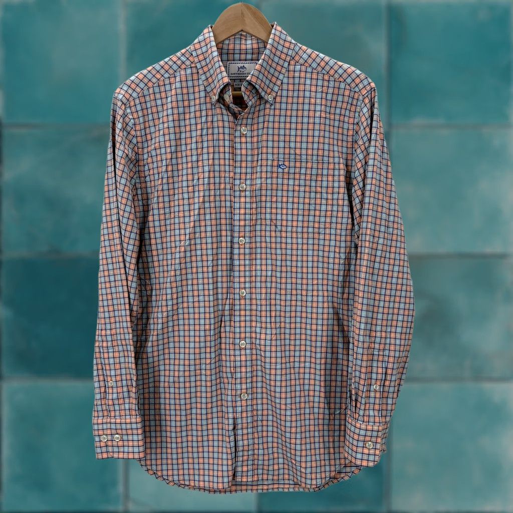 Southern Tide Southern Tide Shirt Mens Small Orange Blue Plaid Performance Stretch Button Down Shirt Size US S / EU 44-46 / 1 - 1 Thumbnail