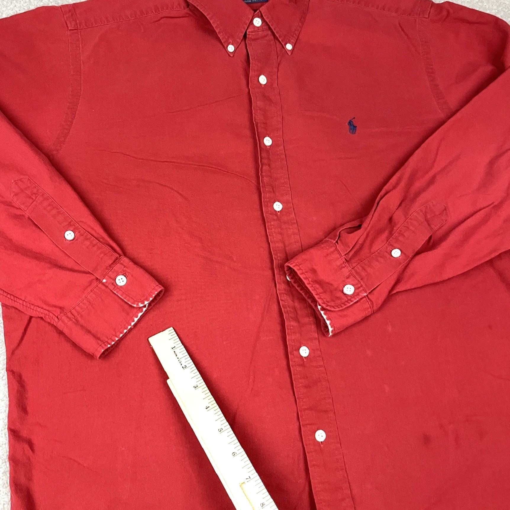 Ralph Lauren VINTAGE Ralph Lauren Polo Shirt Mens L Red Button-Down Pony Distressed 90s Polo Shirt Button-Up Knit Cotton Long Sleeve Size US L / EU 52-54 / 3 - 6 Thumbnail
