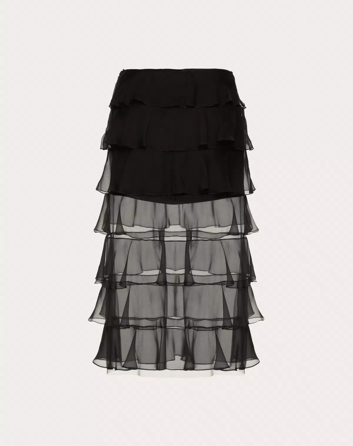 Valentino o1s1wg110426 Chiffon Skirt in Nero Size 28" / US 6 / IT 42 - 7 Thumbnail