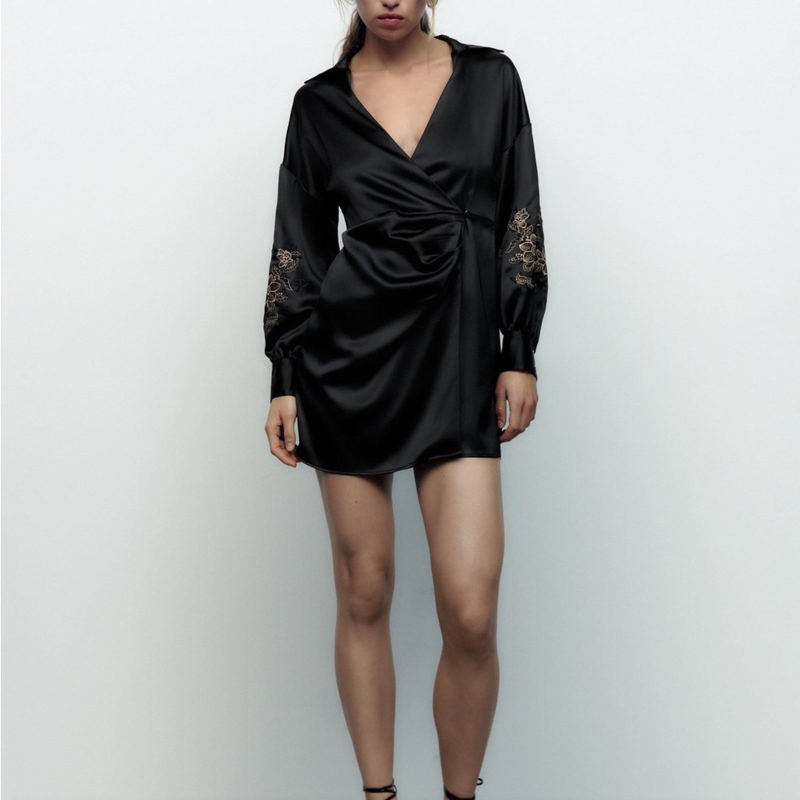 Zara ZARA BLOGGER FAVORITE EMBROIDERED SATIN EFFECT DRESS Size S / US 4 / IT 40 - 3 Thumbnail