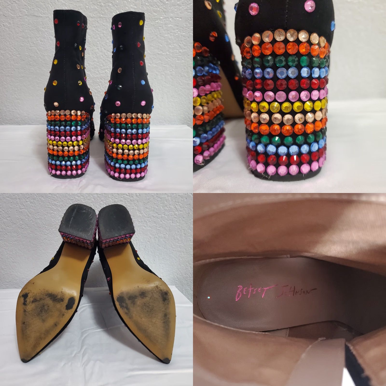 Betsey Johnson Betsey Johnson Kaydence Boots Black 9.5 Ankle Bootie Block Heel Pointed Toe Zipper Rhinestone Festival Size US 10 / IT 40 - 8 Thumbnail