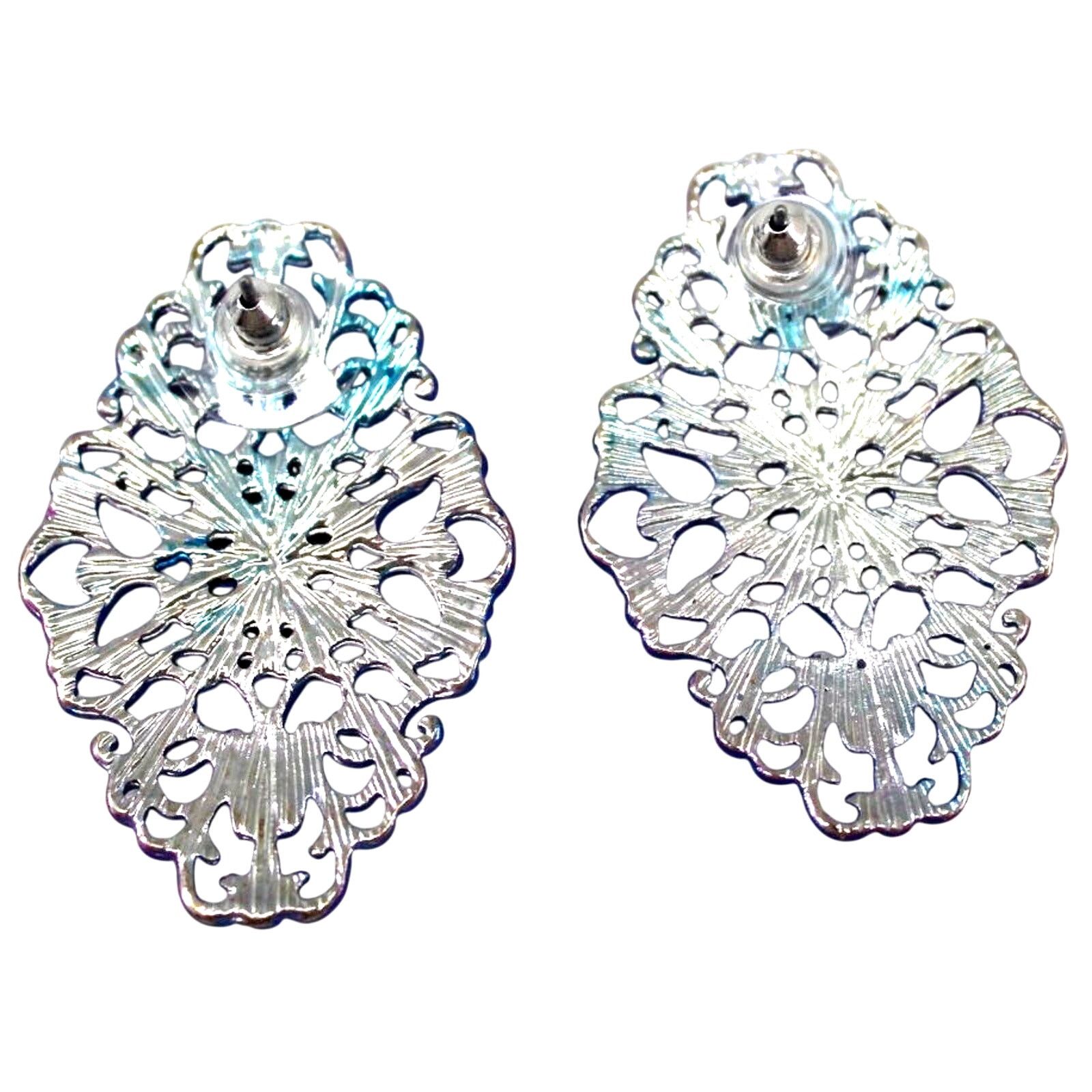 Other Blue Enamel Filigree Earrings • Violet Rhinestones • 1.5" Size ONE SIZE - 3 Thumbnail
