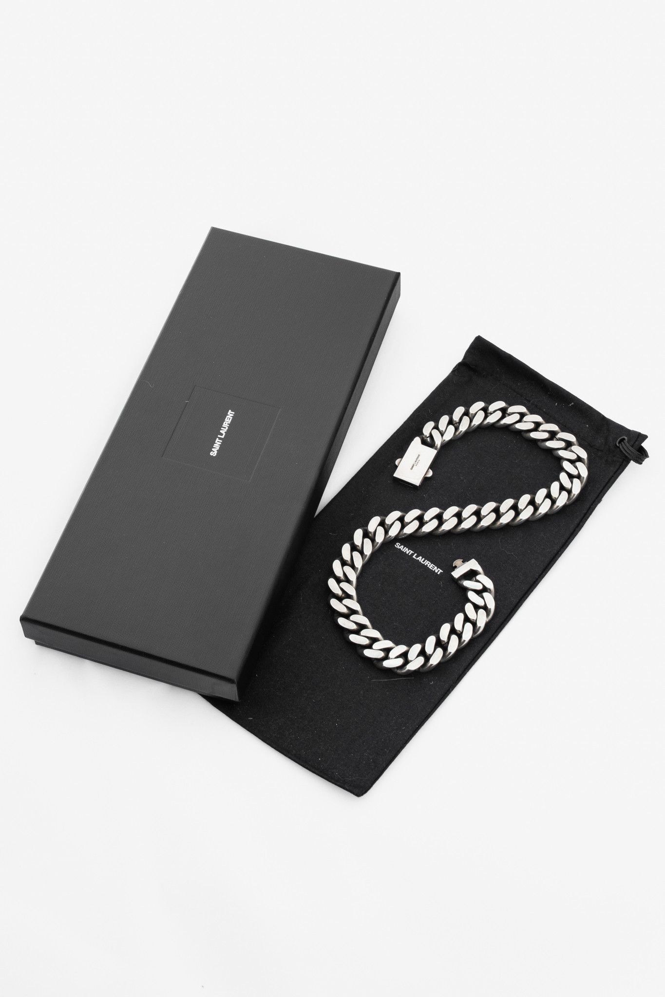 Saint Laurent Paris Saint Laurent Silver-Tone Logo Buckle Chunky Short Necklace Size ONE SIZE - 5 Thumbnail
