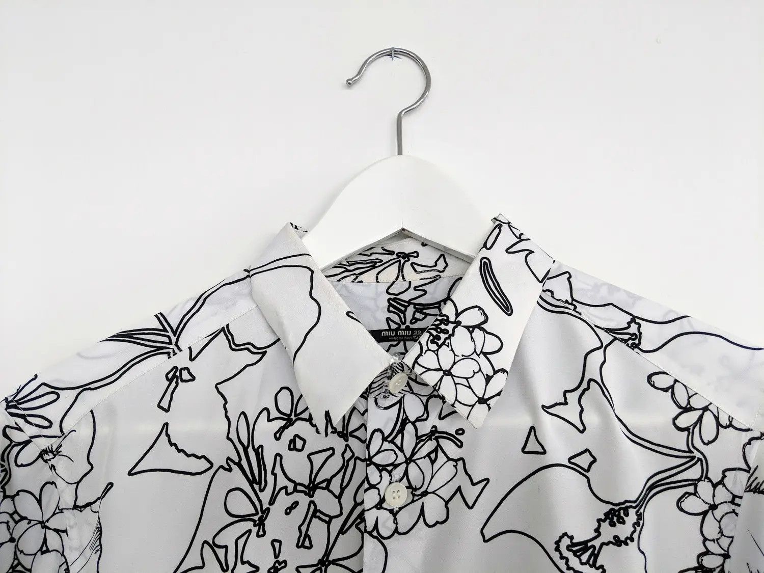 Miu Miu o1tko10825 Hawaian Shirt in White/Black Size US L / EU 52-54 / 3 - 3 Thumbnail