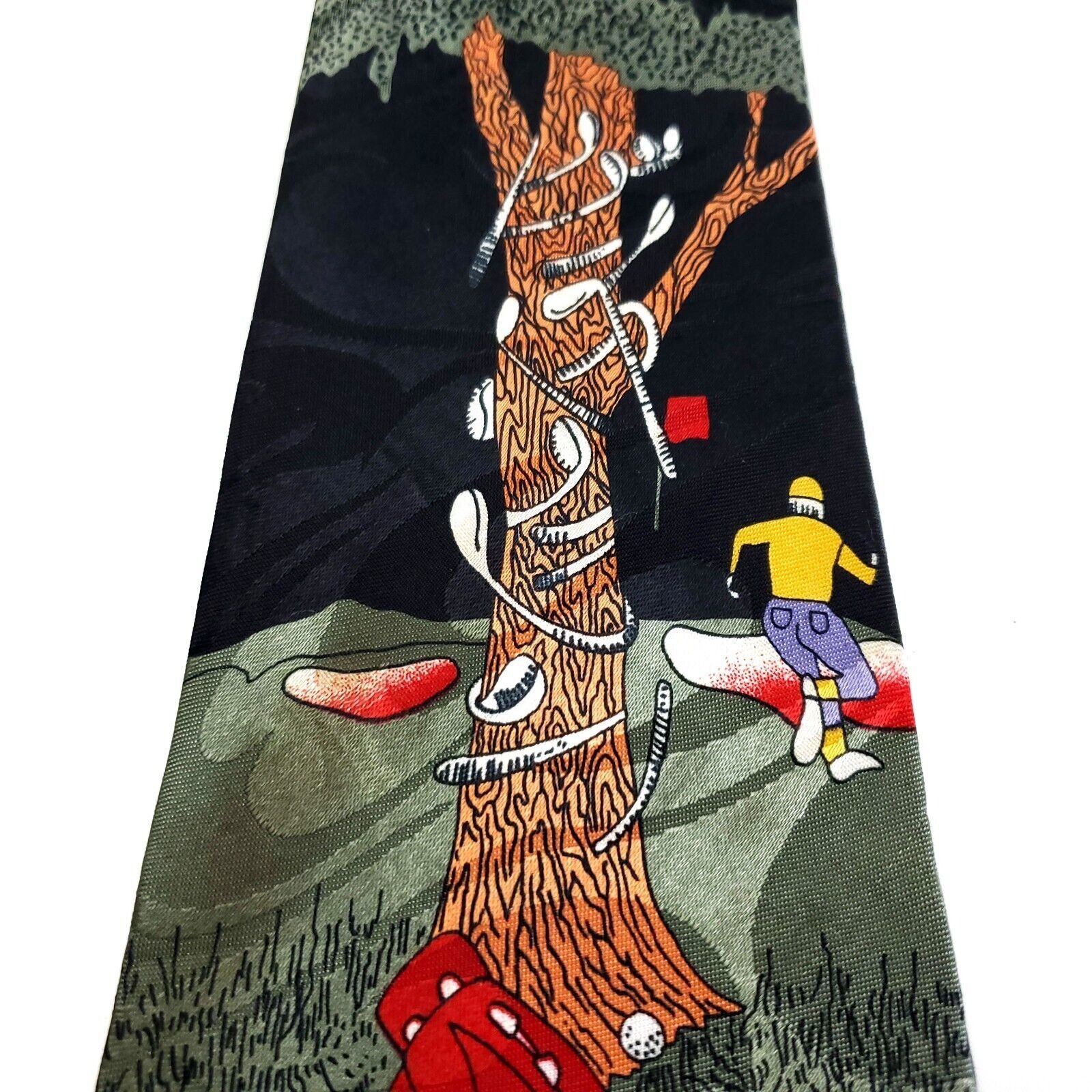 Designer Steven Harris Polyester Tie Green Black Handmade Golf Print Size ONE SIZE - 2 Thumbnail