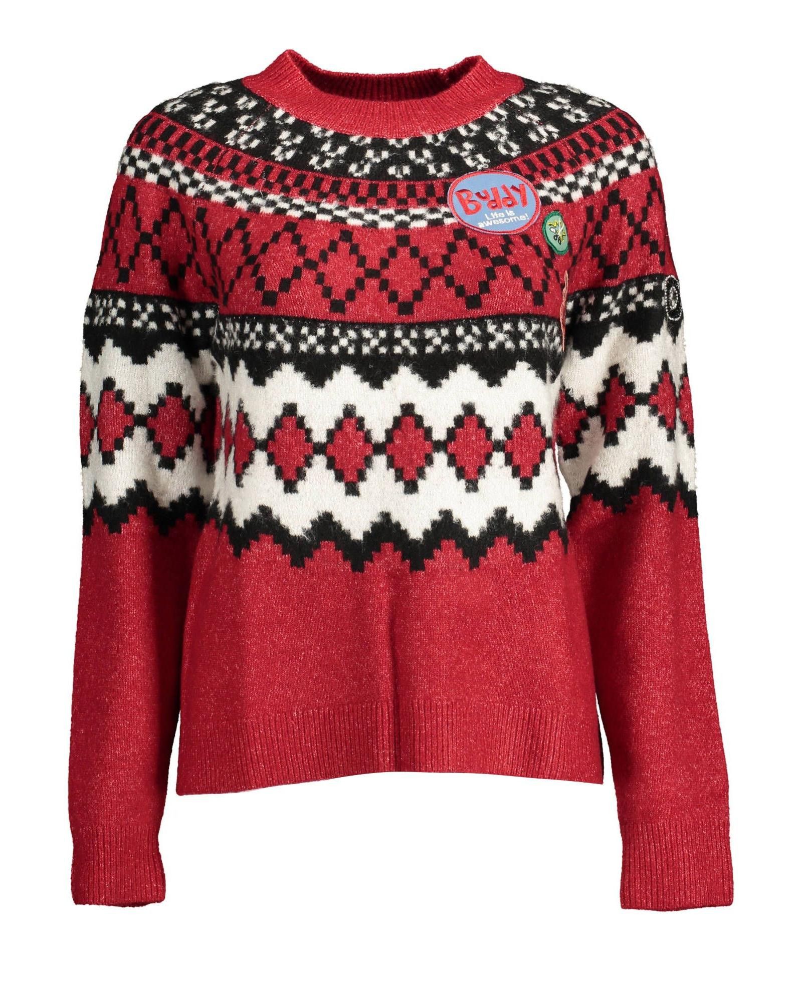 Image of Desigual Contrasting Detail High Collar Sweater With Logo in Red, Women's (Size XL)