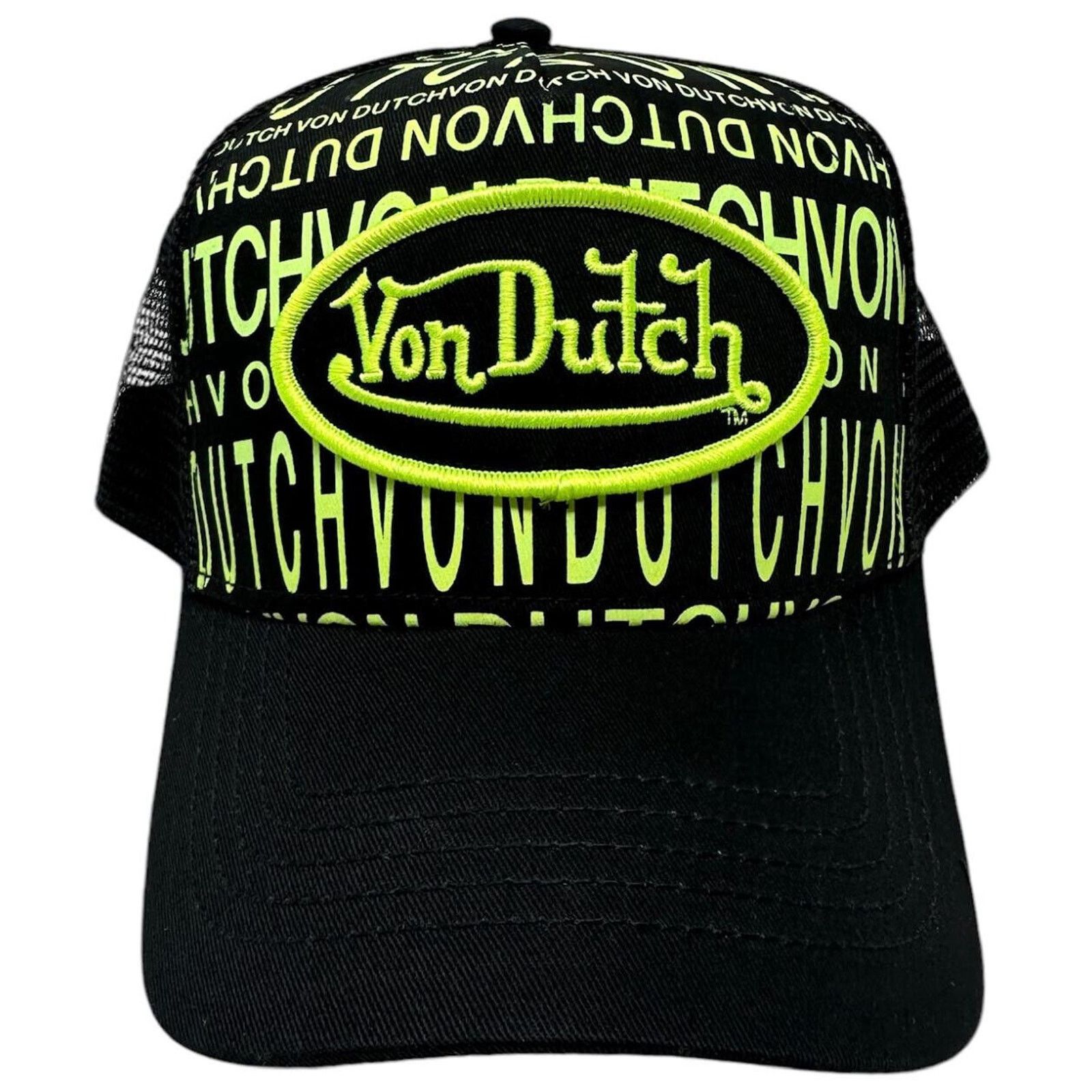Von Dutch Von Dutch Trucker Hat Monogram Black & Green Neon Snapback Size ONE SIZE - 1 Thumbnail