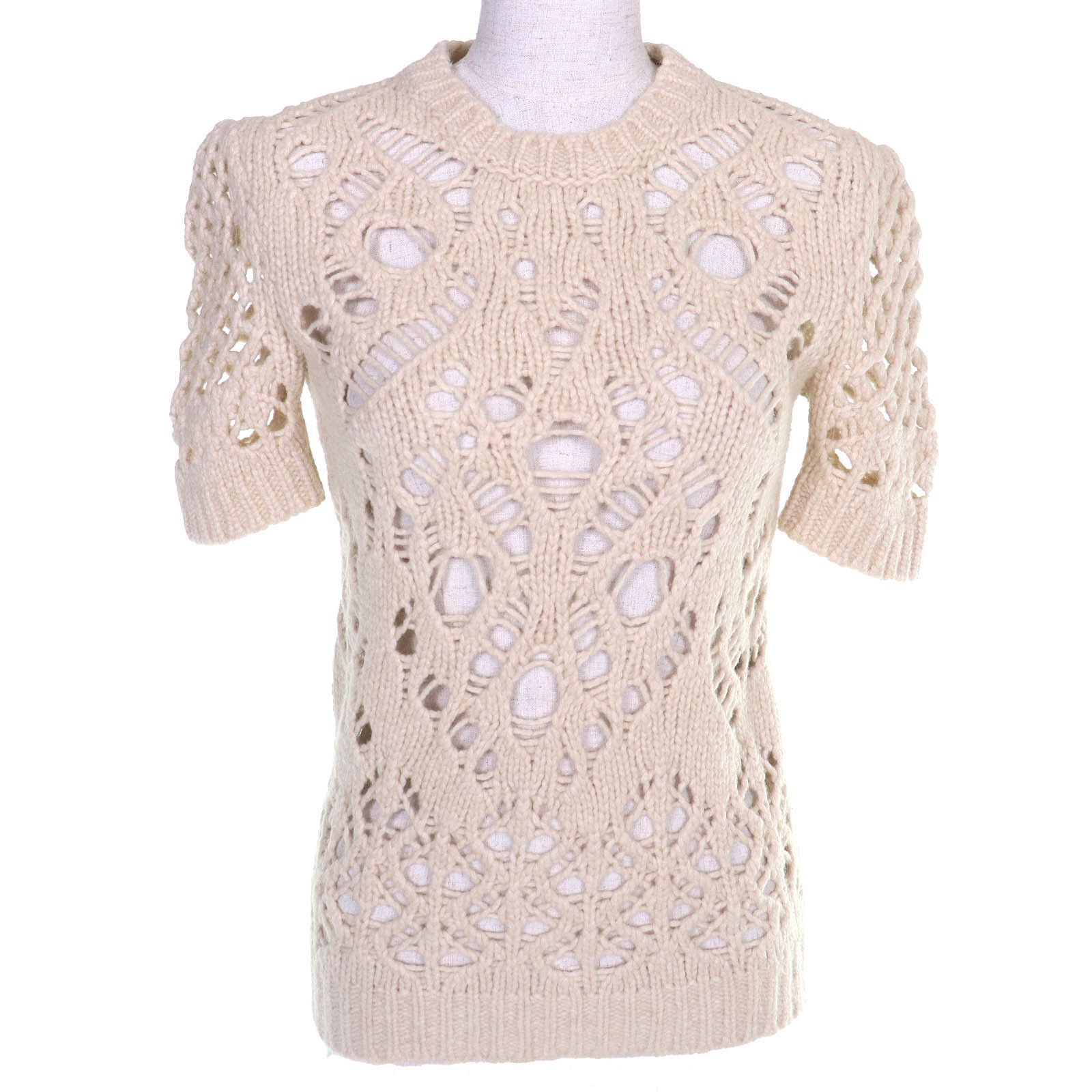 Dior Dior Christian Dior Crochet Knit Wool Short Sleeve Top Textile Tops 154S36AM309 DUTY FREE for USA Size ONE SIZE - 1 Thumbnail