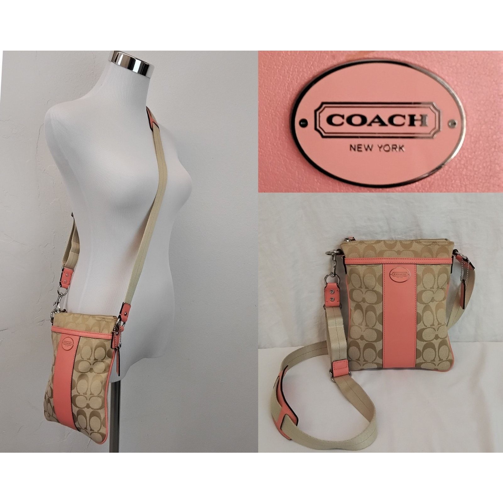 Coach Coach Handbag Signature C Logo Crossbody Khaki & Peach Size ONE SIZE - 1 Thumbnail