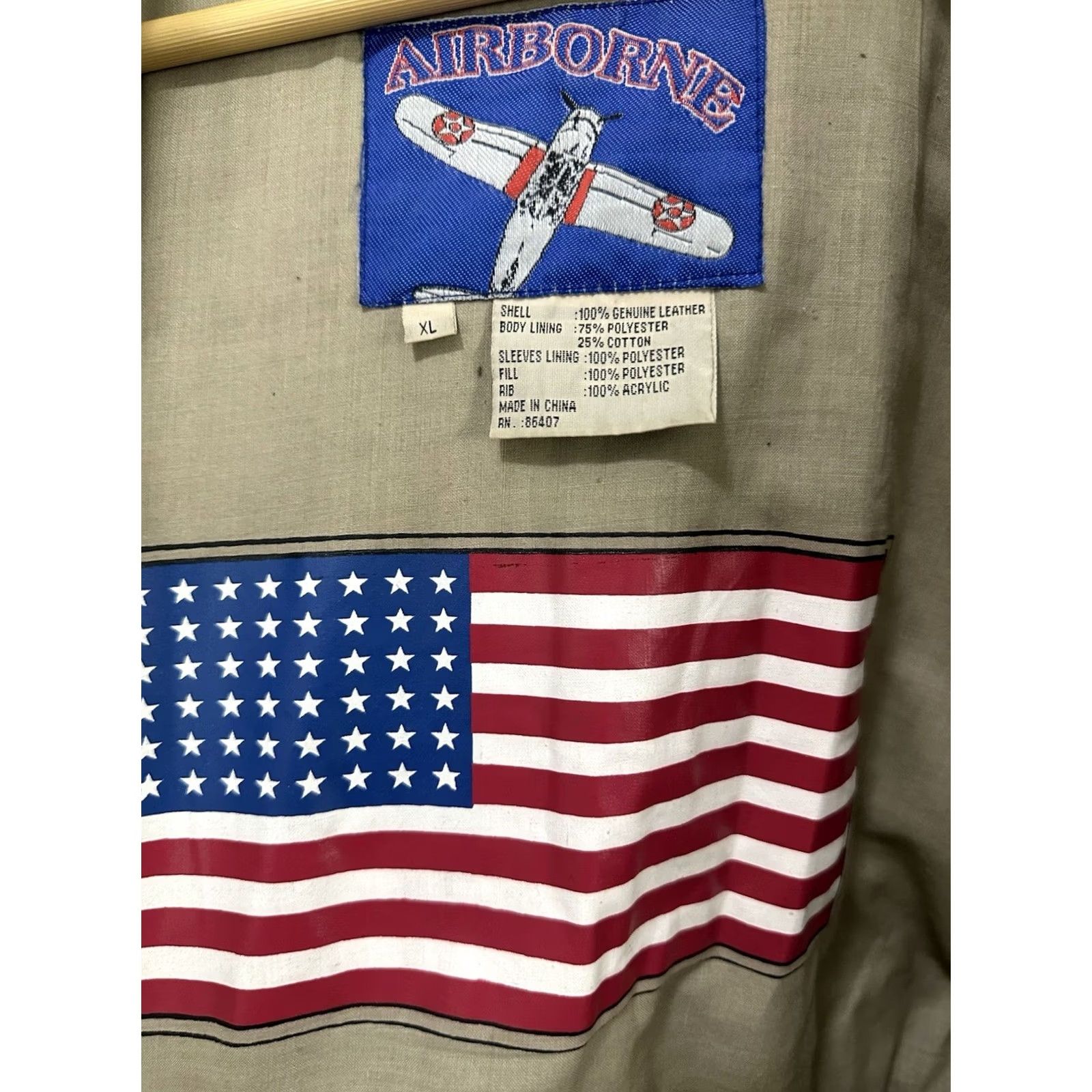 Vintage Air Force Airborne Leathers Jacket XL Dark Brown Leather Bomber USA Flag Lined Mens XL Brown Bomber Jacket Size US XL / EU 56 / 4 - 5 Thumbnail