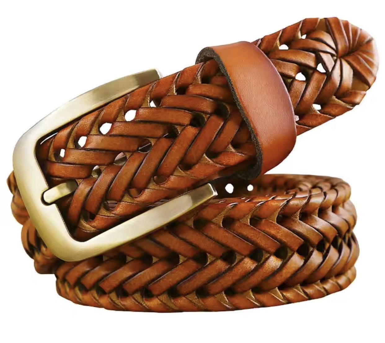 Leather × Vintage Braided belt cow skin with faux leather waist strap Size ONE SIZE - 1 Thumbnail