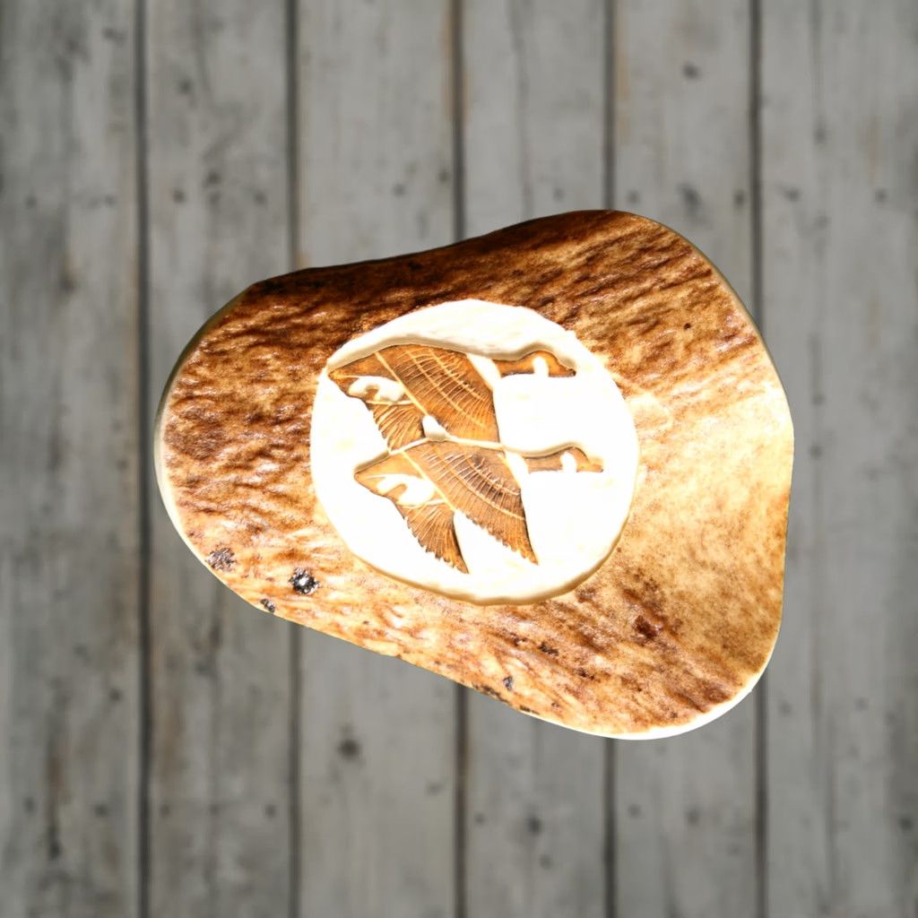Vintage VINTAGE Hand Carved Flying Geese Elk Antler Belt Buckle Signed & Dated 1980 Men Buckle Size ONE SIZE - 1 Thumbnail