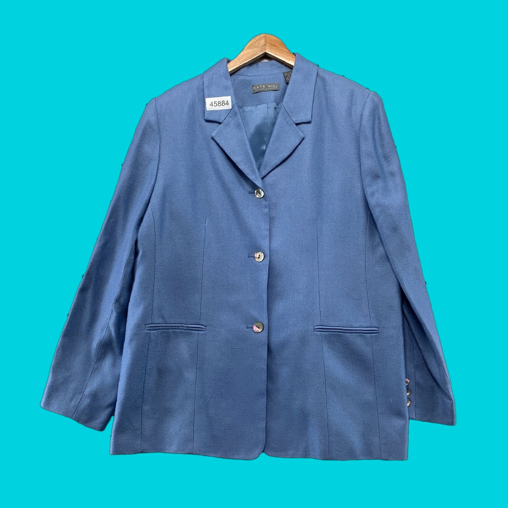 Lord & Taylor LORD & TAYLOR Kate Hill 100% Silk Blazer Womens 16 Blue NWT Work Business Size XXL / US 16-18 / IT 52-54 - 1 Thumbnail