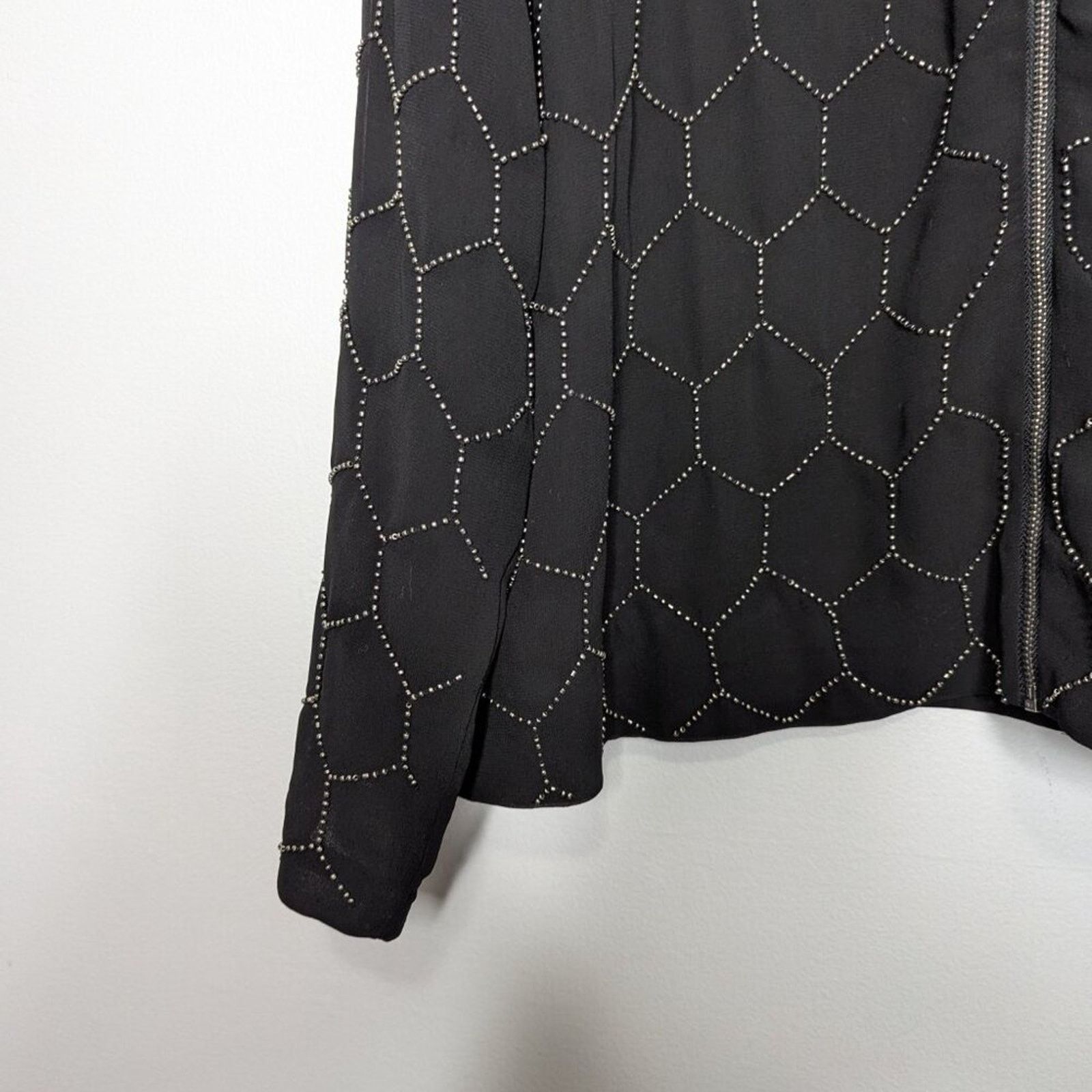 Chicos Chico's Black Long Sleeve Beaded Bomber Jacket Full Zip NWT Size L / US 10 / IT 46 - 12 Thumbnail