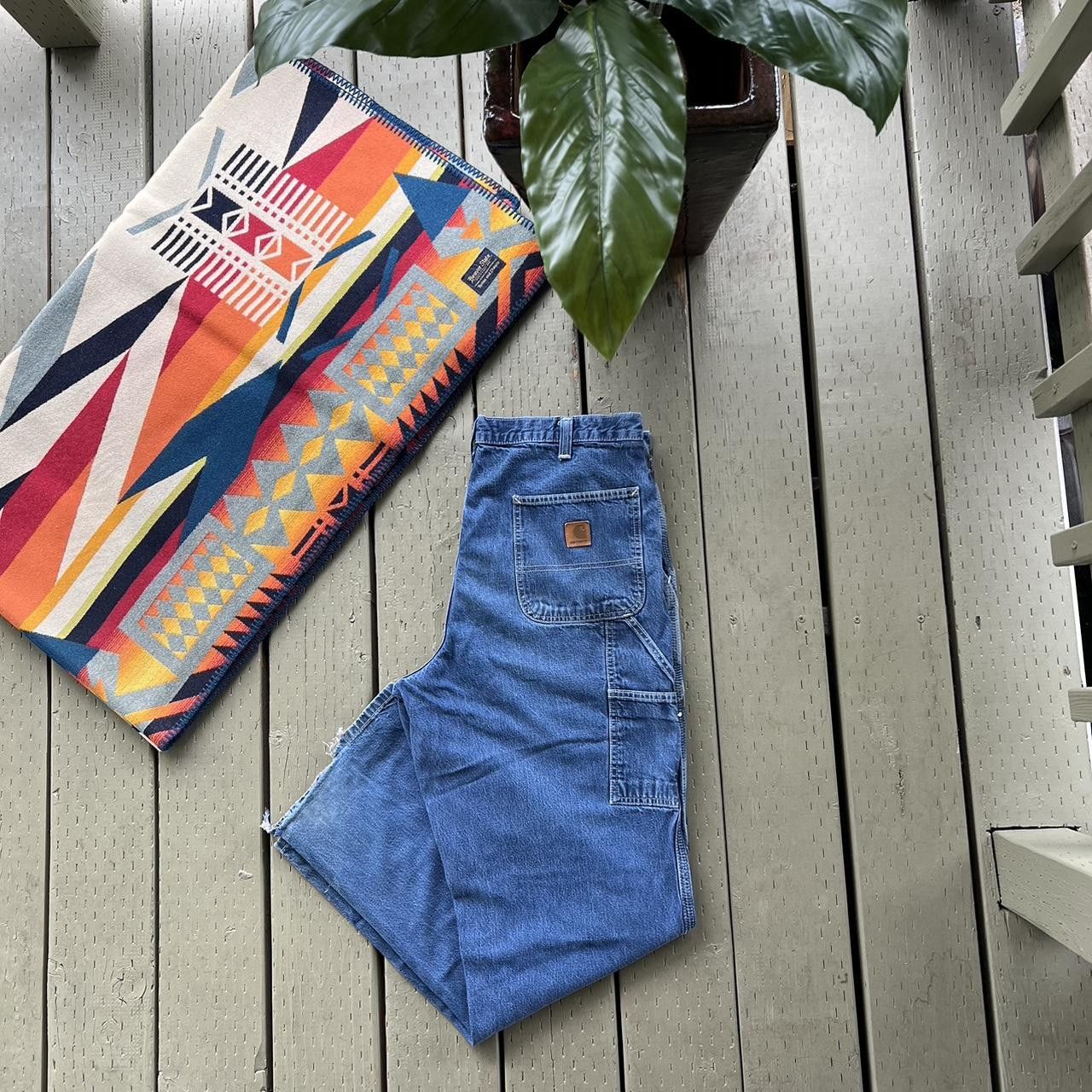 Carhartt Vintage Y2K Carhartt denim thrashed blue work wear pants Size US 36 / EU 52 - 1 Thumbnail