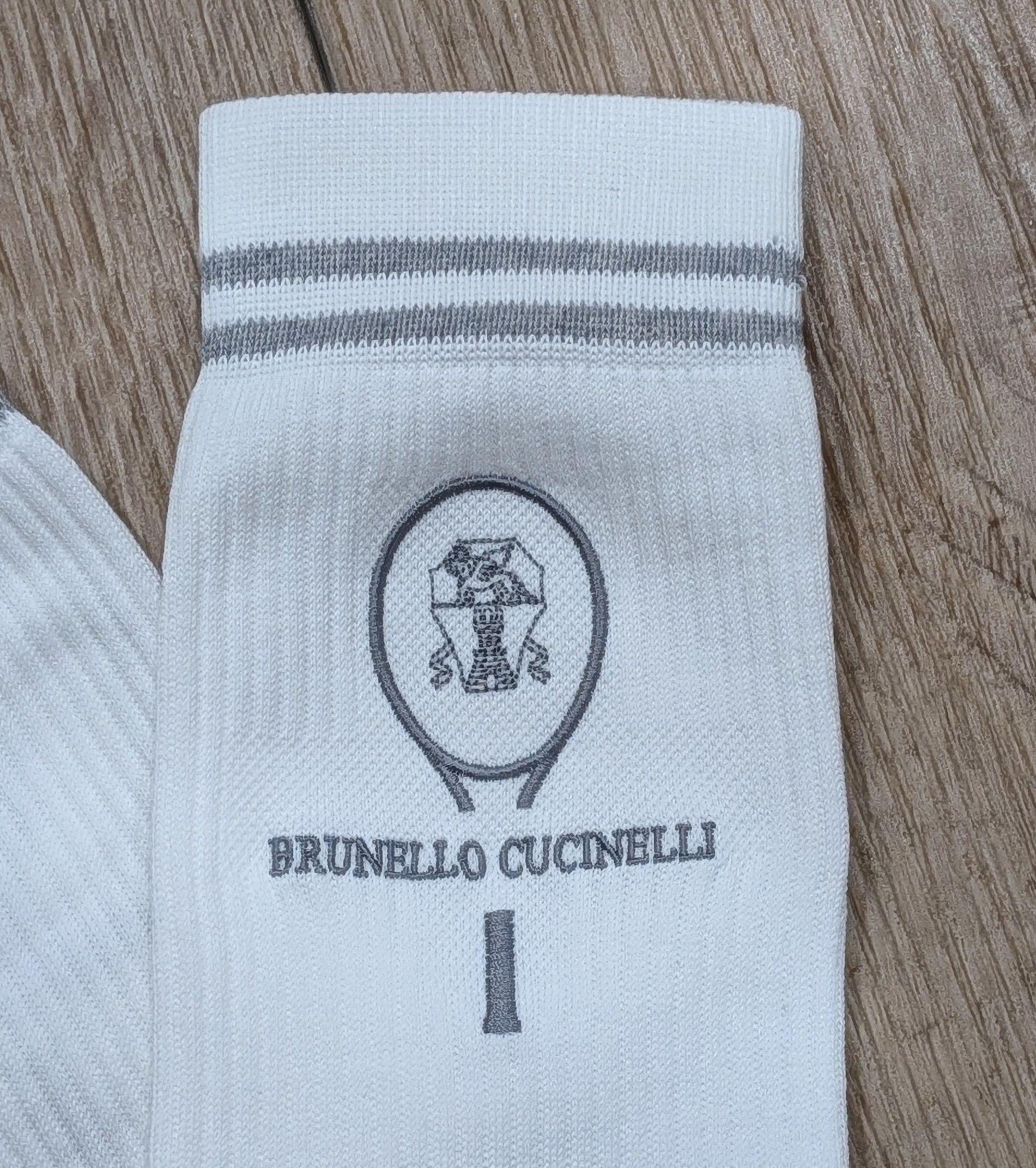 Brunello Cucinelli Brunello Cucinelli Striped Logo Crew Socks White/Gray Small Size ONE SIZE - 3 Thumbnail