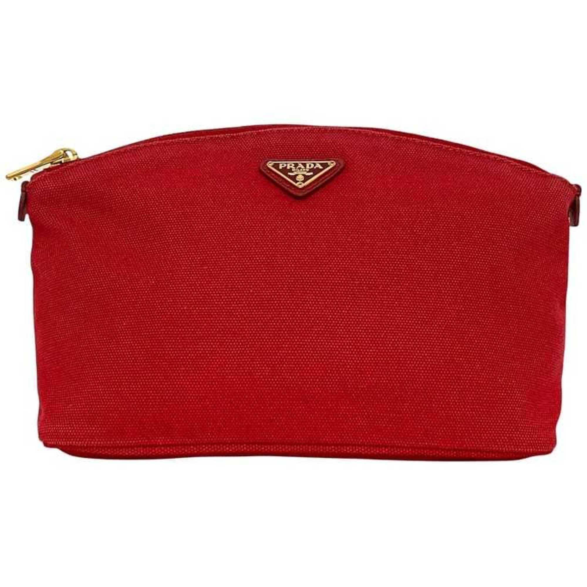 Prada Prada Canapa Pouch ec-23779 Red ROSSO 1N1857 Canvas Leather 42 PRADA Triangle Plate for Men and Women Size ONE SIZE - 1 Thumbnail