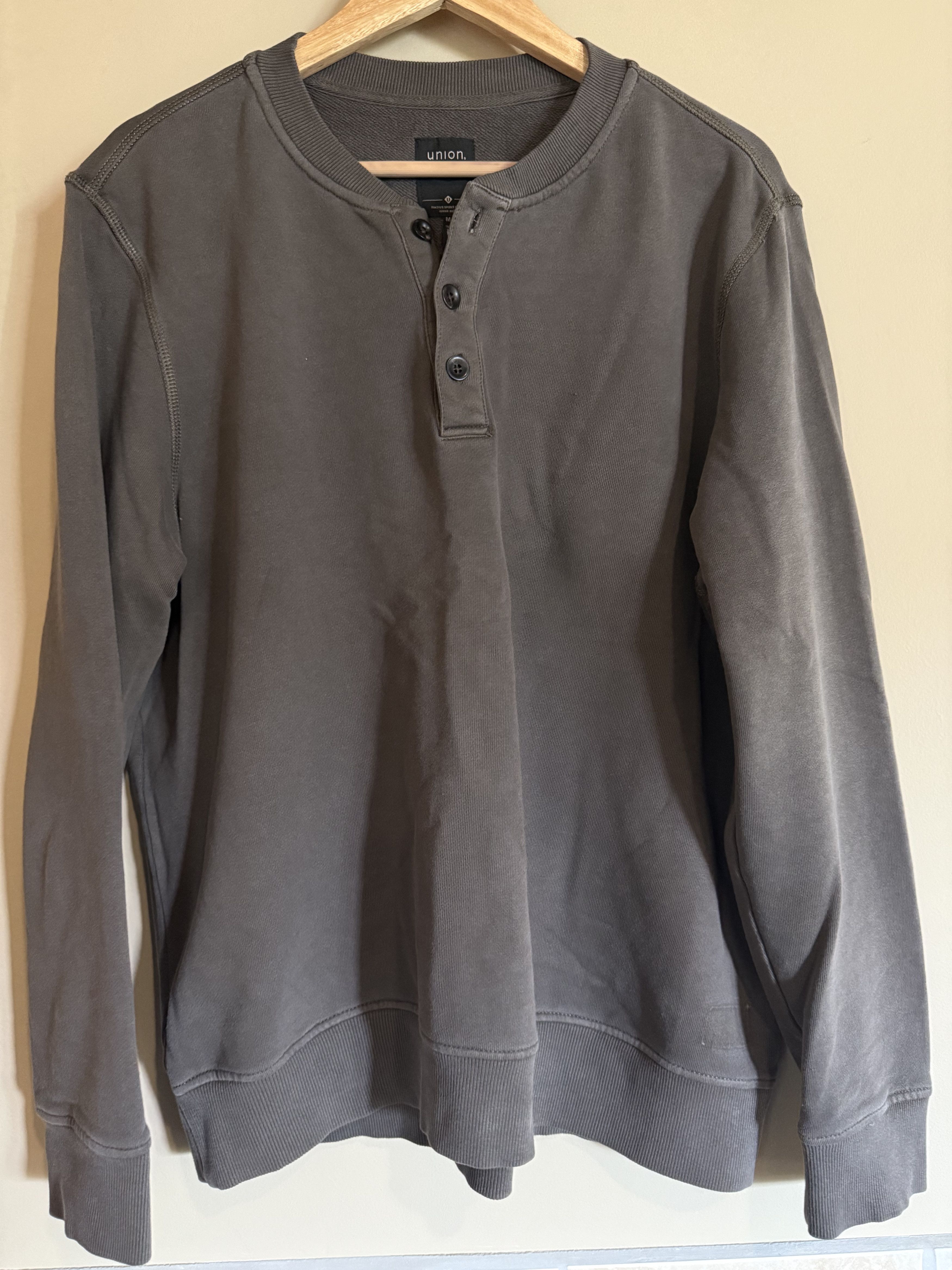 Other Union Charcoal Grey L/S Henley Sweatshirt, Men's Medium Size US M / EU 48-50 / 2 - 1 Thumbnail