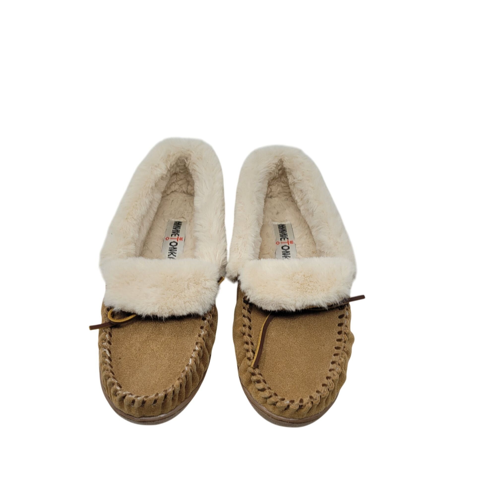 Minnetonka Minnetonka Womens Tan Suede Moccasin Slippers Sherpa Faux F Size US 9 / IT 39 - 4 Thumbnail