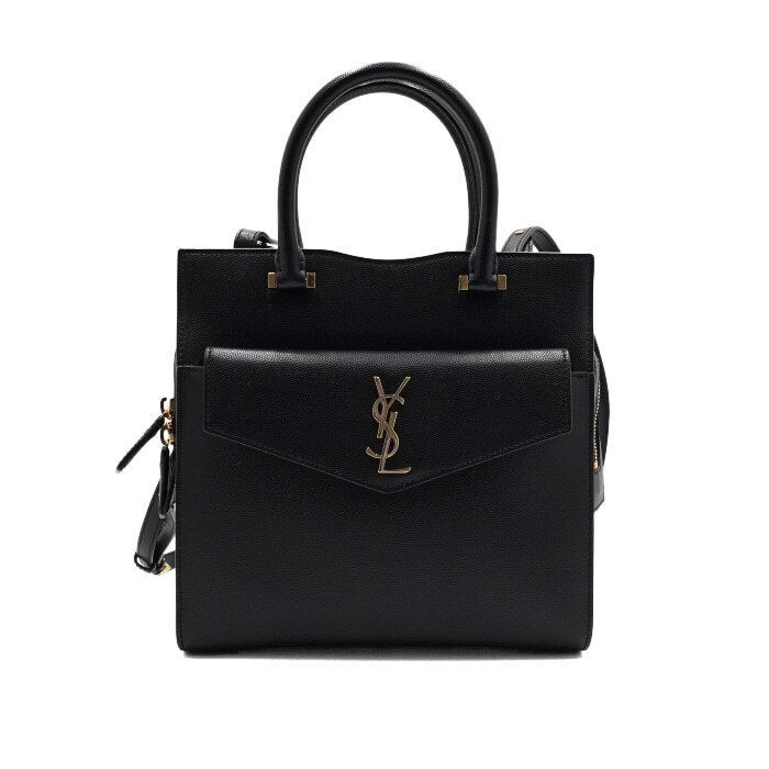 Yves Saint Laurent Black Grain Leather Uptown Envelope Small Tote Bag Shoulder Size ONE SIZE - 1 Thumbnail