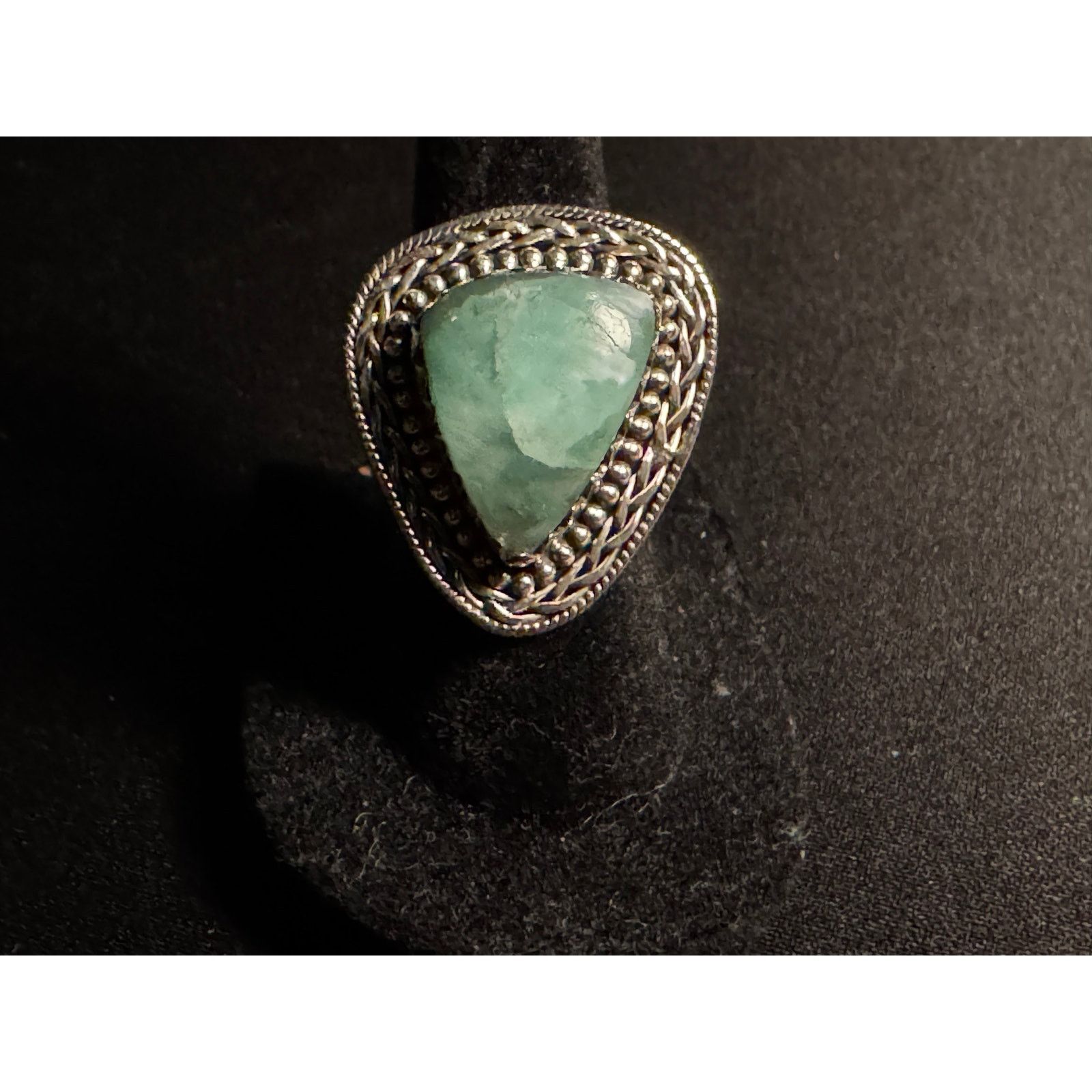 Other 925 Sterling Triangular Green/White Gemstone Size 6.5 Size ONE SIZE - 1 Thumbnail