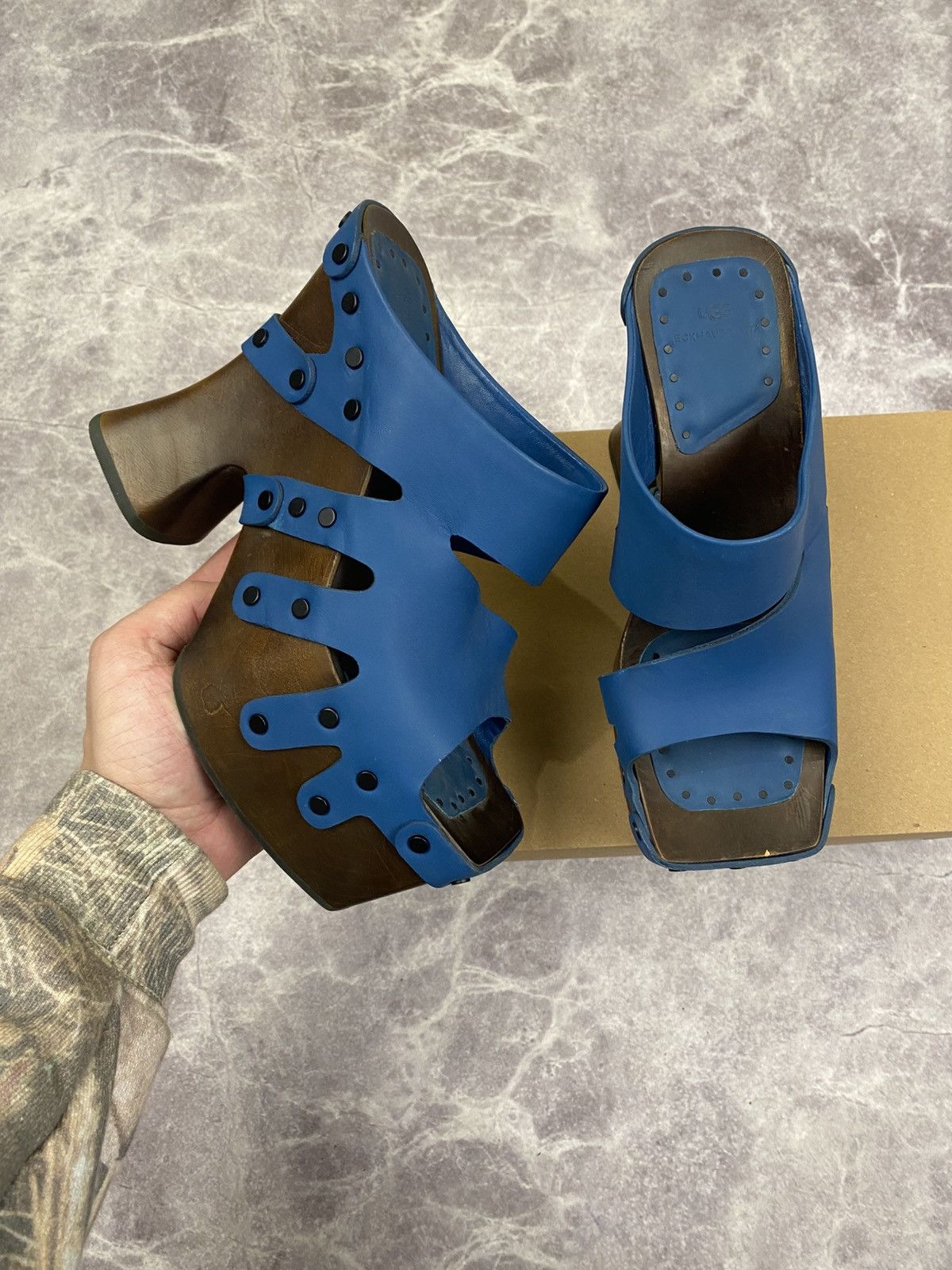 Eckhaus Latta Ugg x Eckhaus Latta Wooden Platform Clogs Blue Leather Upper Size US 8 / IT 38 - 1 Thumbnail