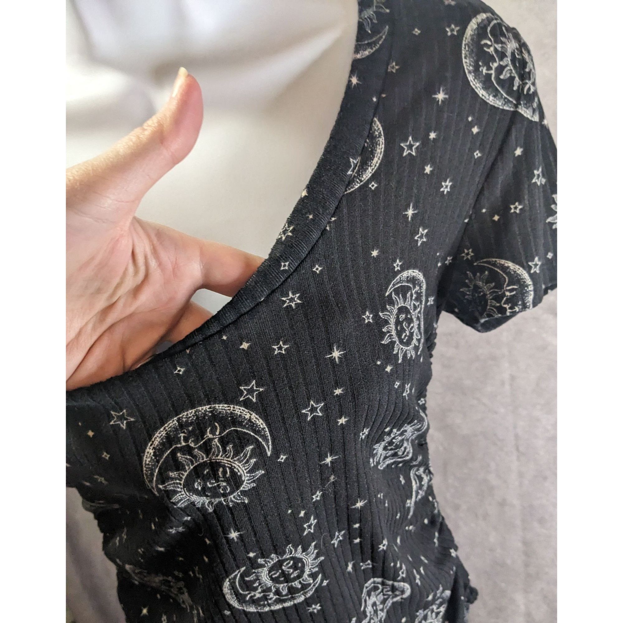 Other Celestial Sun & Moon Print Black Ribbed Knit Top With Adjus Size M / US 6-8 / IT 42-44 - 3 Thumbnail
