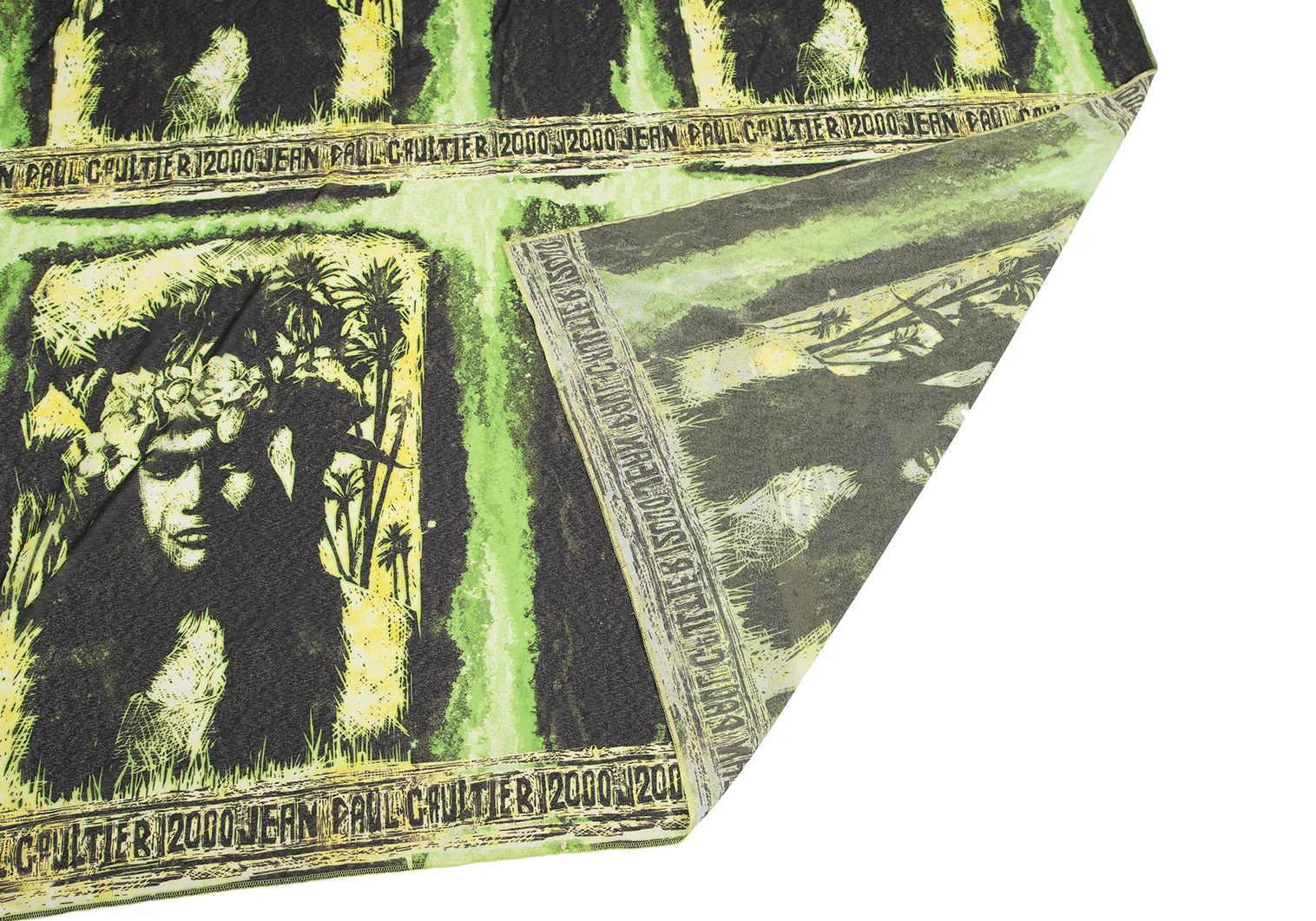 Jean Paul Gaultier Floral Print Large Scarf in Green and Black Size ONE SIZE - 4 Thumbnail