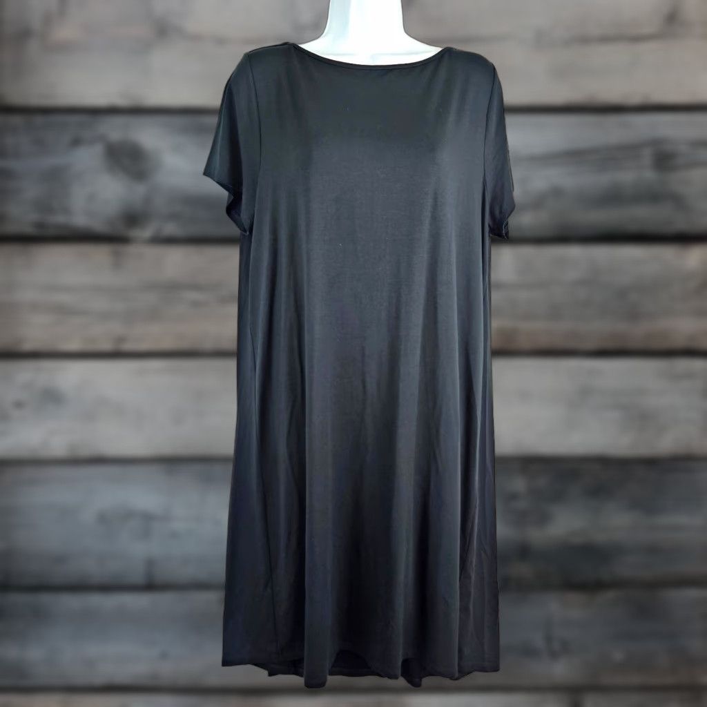 J. Jill J Jill Wearever Collection Womens Dress Sz Large Black Short Sleeve Rayon Size 36" / US 14 / IT 50 - 1 Thumbnail