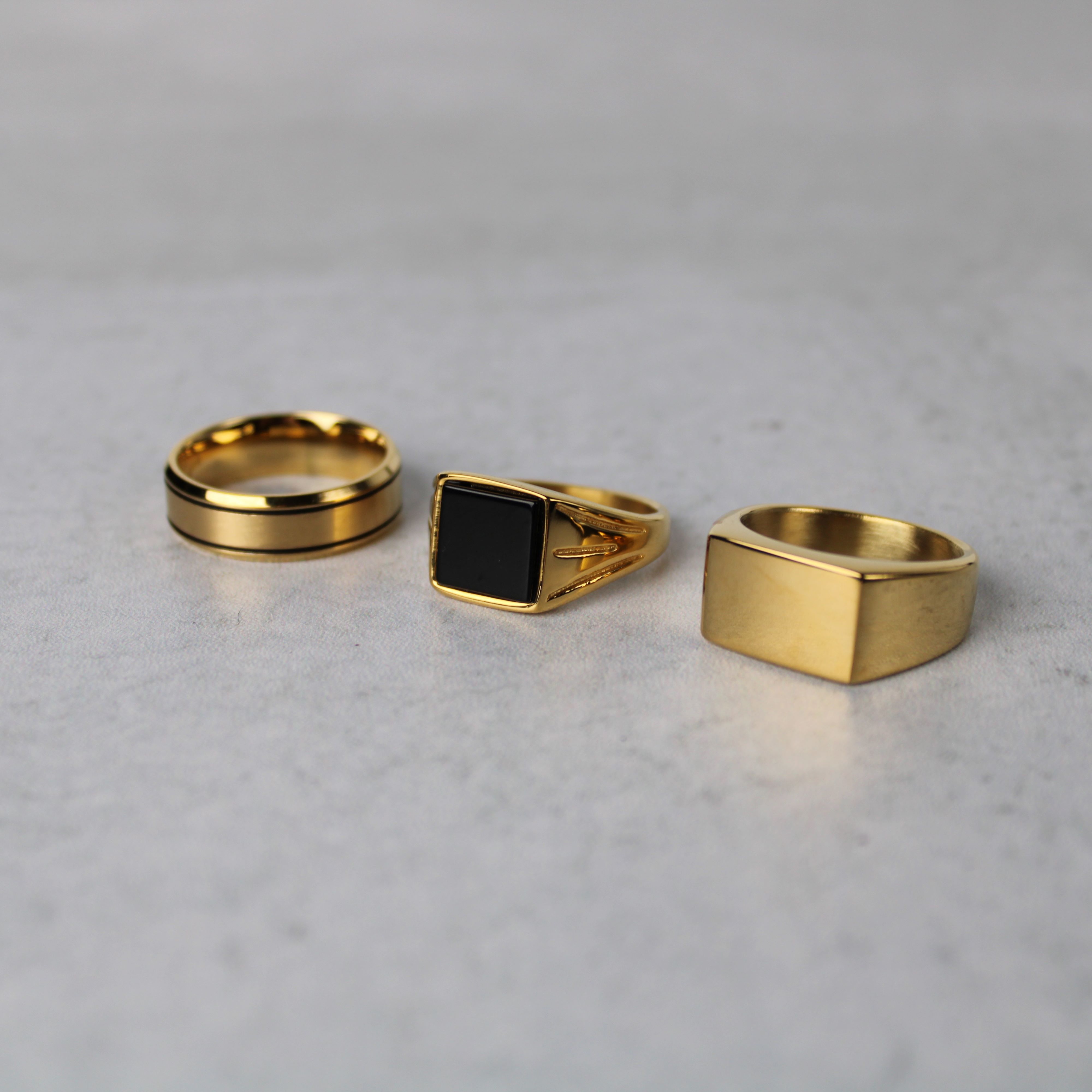 Jewelry Gold Rings Set - Stripe Band, Onyx, Rectangle Signet size 10 Size ONE SIZE - 1 Thumbnail