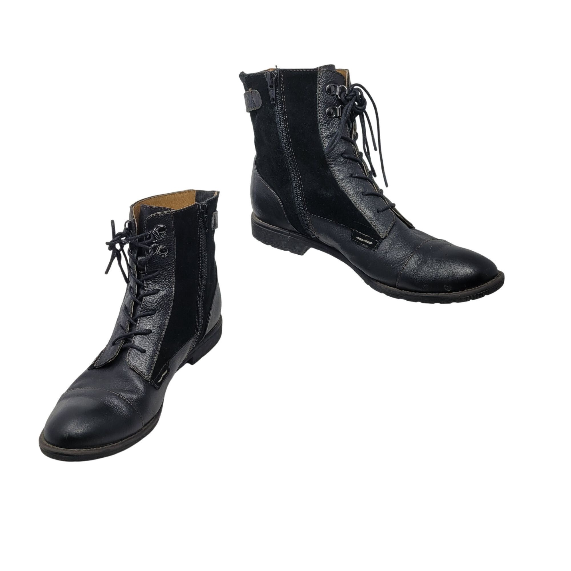 Designer Montana Artisan Black Suede Leather Lace-Up Ankle Boots Side Size US 9.5 / IT 39.5 - 13 Thumbnail