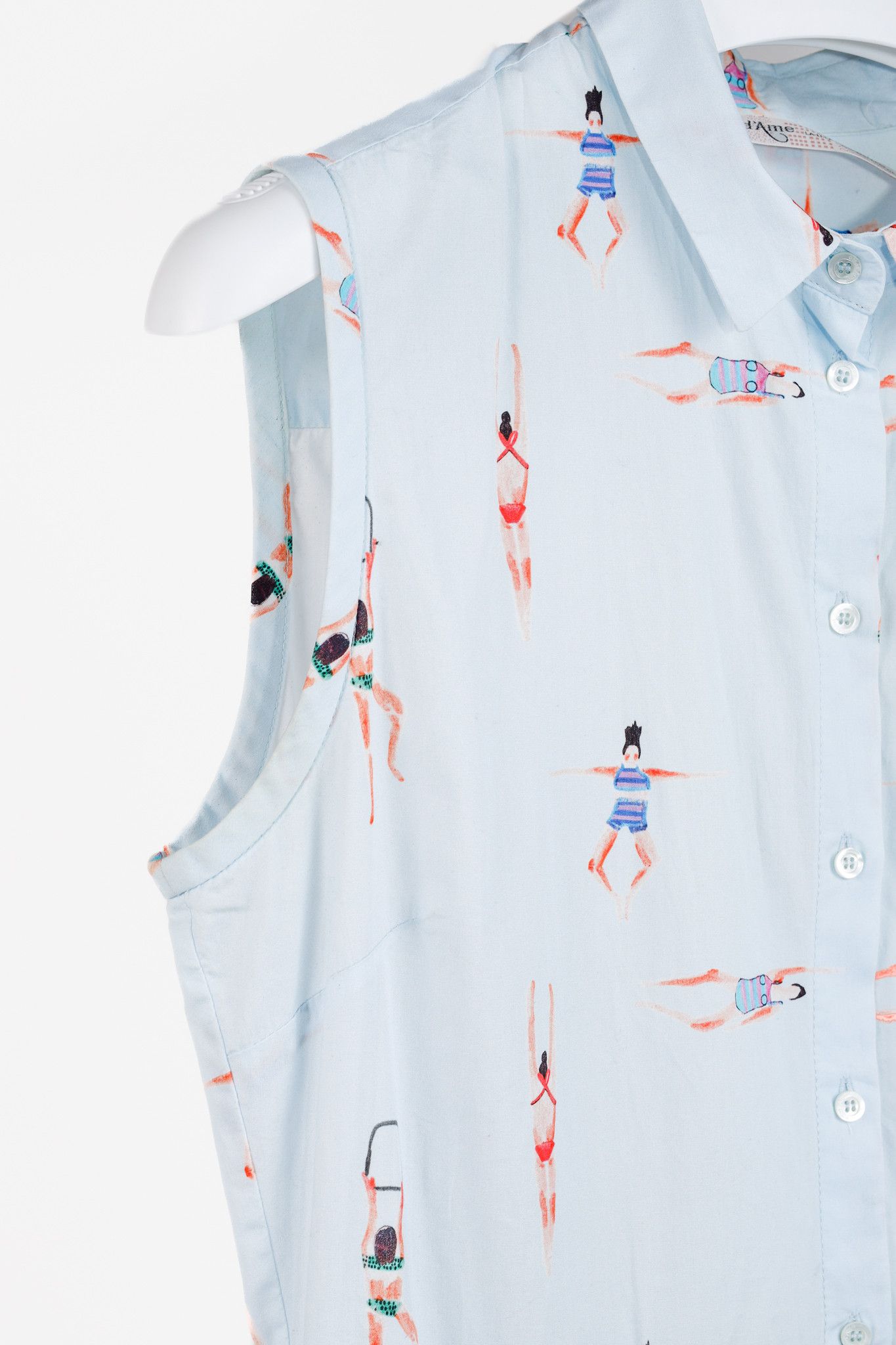 Designer Ottod’Ame Swimmers Blue Sleeveless Poplin Shirtdress Size L / US 10 / IT 46 - 5 Thumbnail