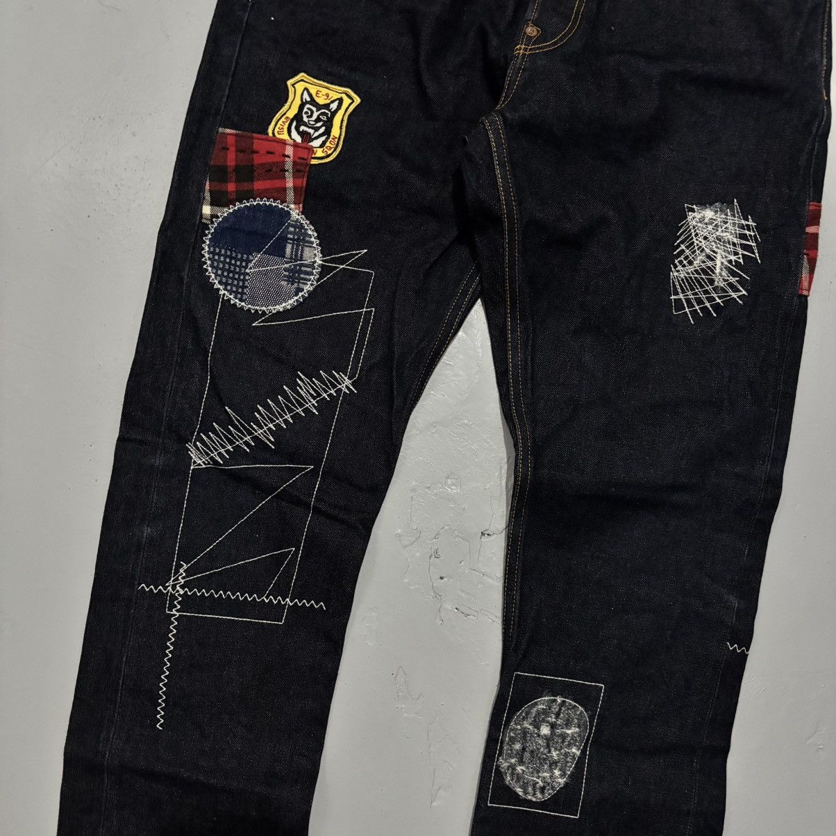 Evisu EVISU CHECKERED PATCH WORK DAICOCK STRAIGHT CUT JEANS Size US 32 / EU 48 - 4 Thumbnail