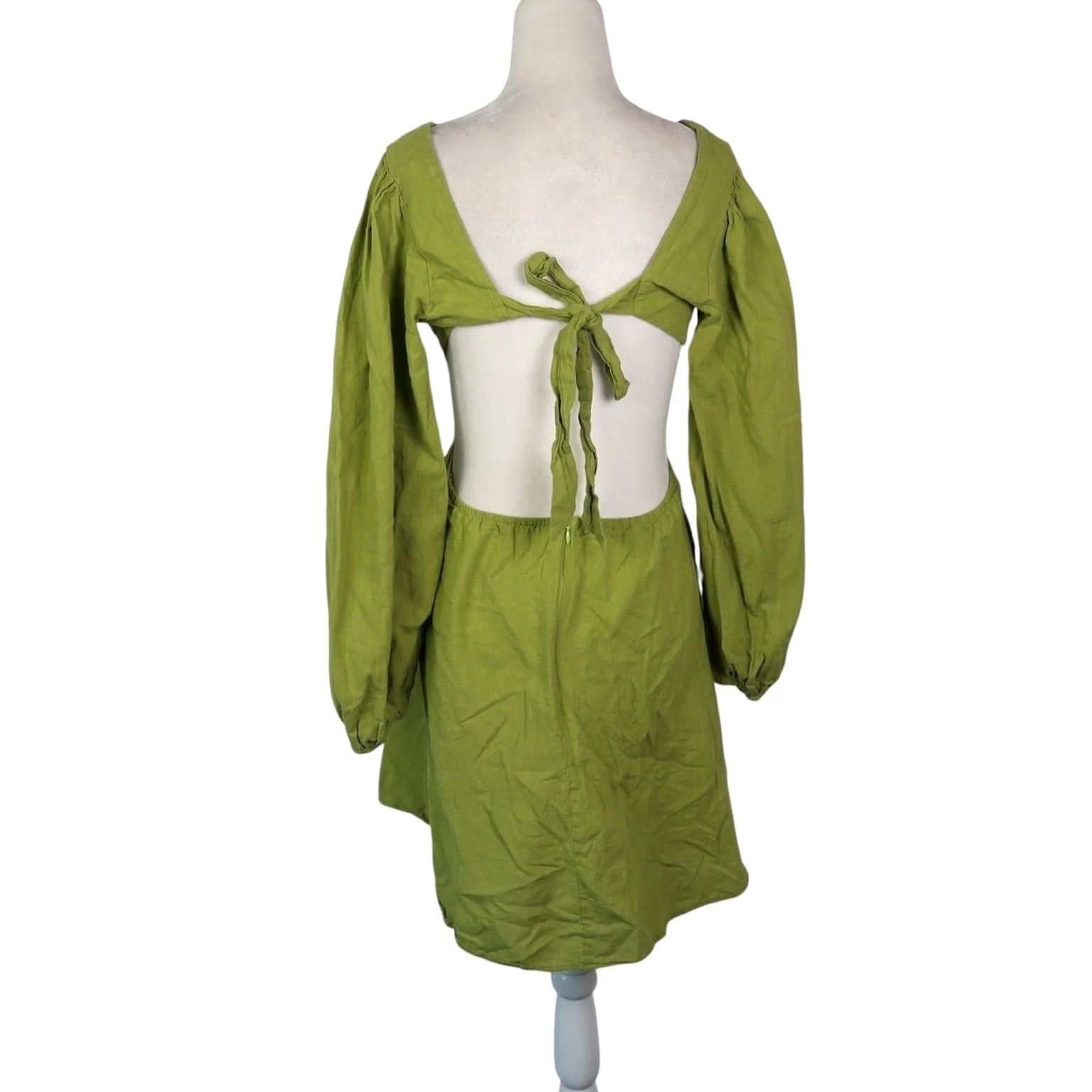 Vintage VINTAGE Reverse Balloon Sleeve Open Back Mini Dress XL Green Women's Short Dress Size XL / US 12-14 / IT 48-50 - 4 Thumbnail