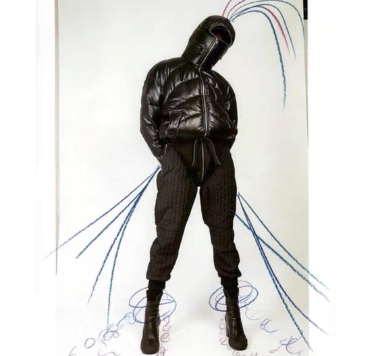 Random Identities Random Identities Leather Panel Hooded Puffer Jacket Size US M / EU 48-50 / 2 - 4 Thumbnail
