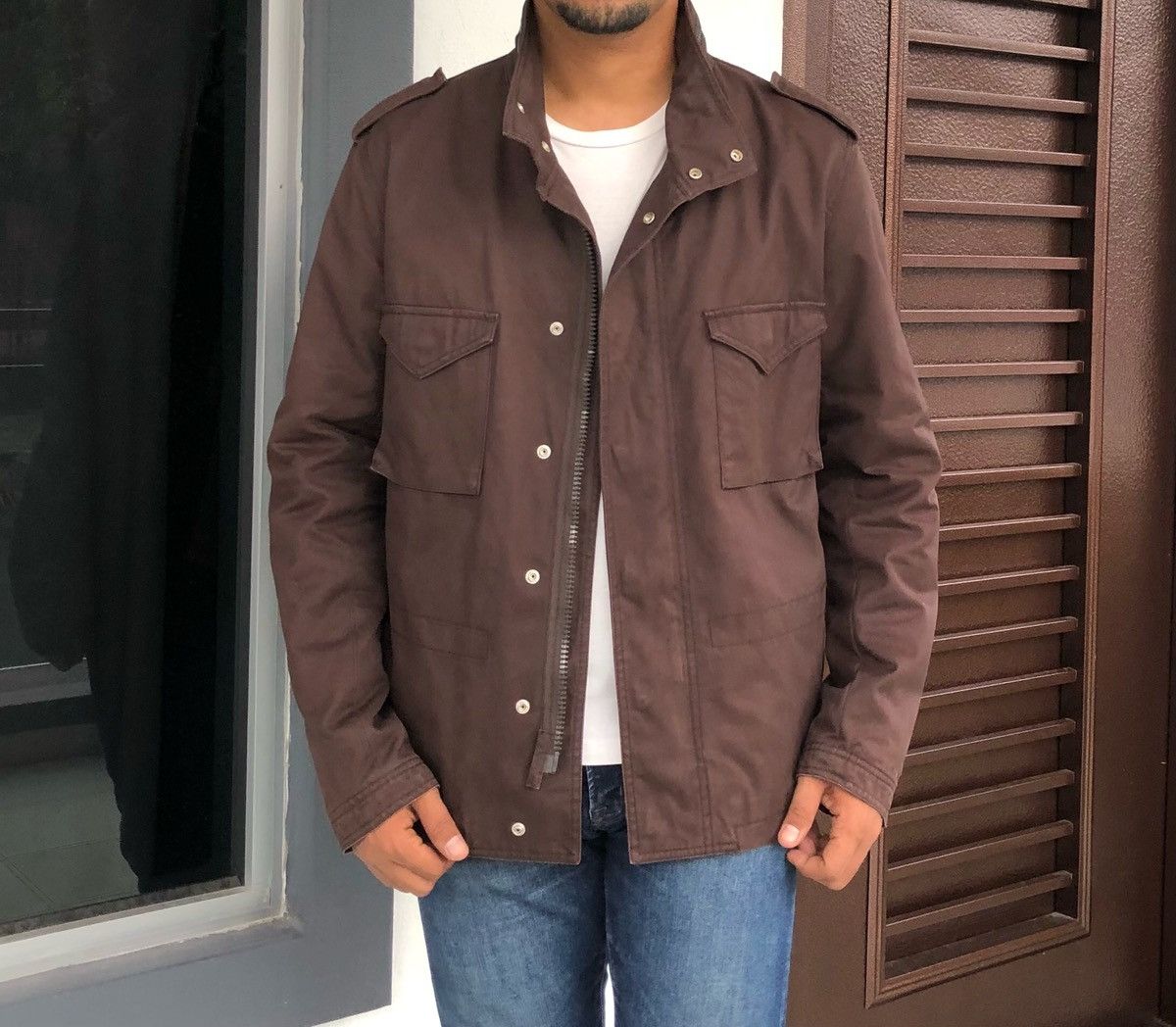 image of Zara Man Field Military Brown Jacket, Men's (Size Large)
