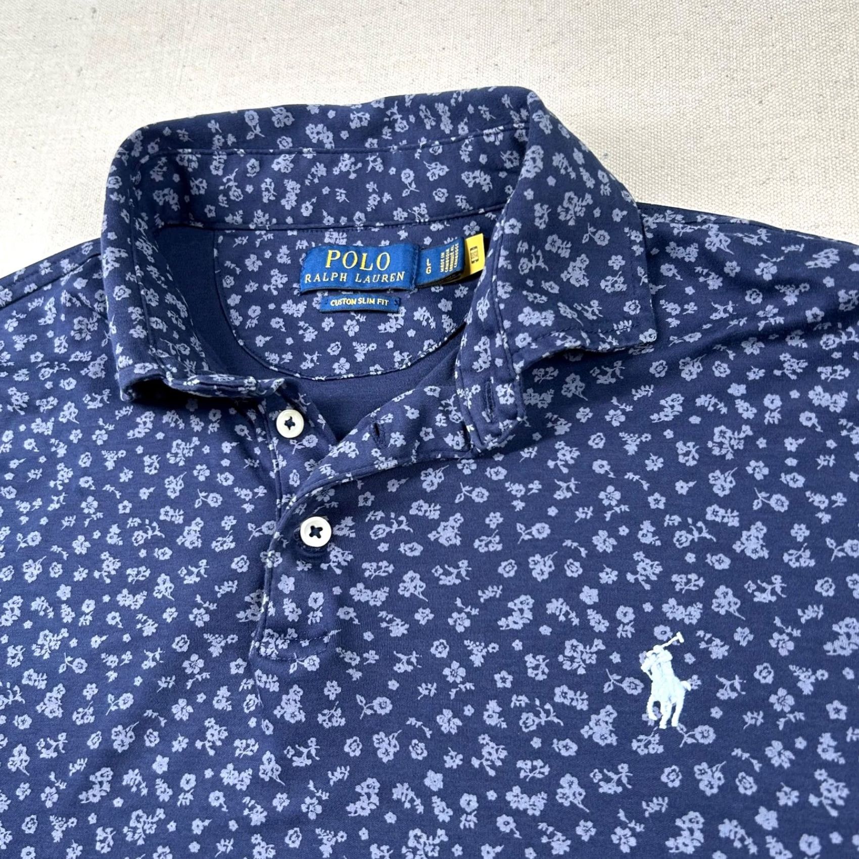 Polo Ralph Lauren Polo Ralph Lauren Shirt Mens L Floral Golf Polo Custom Fit Navy Blue 100% Cotton Knit Short Sleeve Polo Shirt Boys? Size US L / EU 52-54 / 3 - 3 Thumbnail