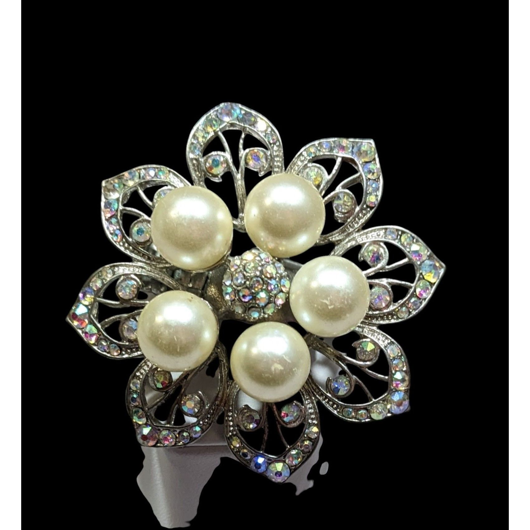 Other Whimsical Fairycore Floral AB Rhinestone Faux Pearl Stretch Size ONE SIZE - 2 Thumbnail
