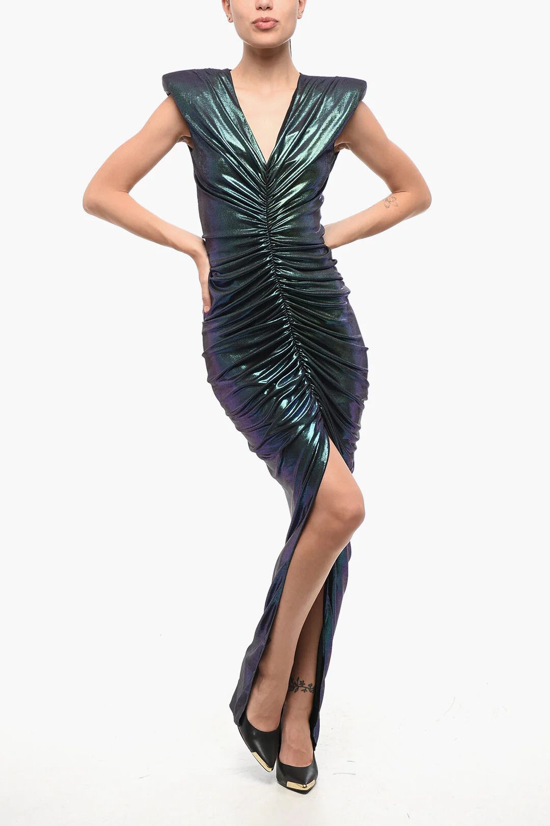 Balmain og1mm0326 Long Draped Dress in Multicolor Size XS / US 0-2 / IT 36-38 - 1 Thumbnail