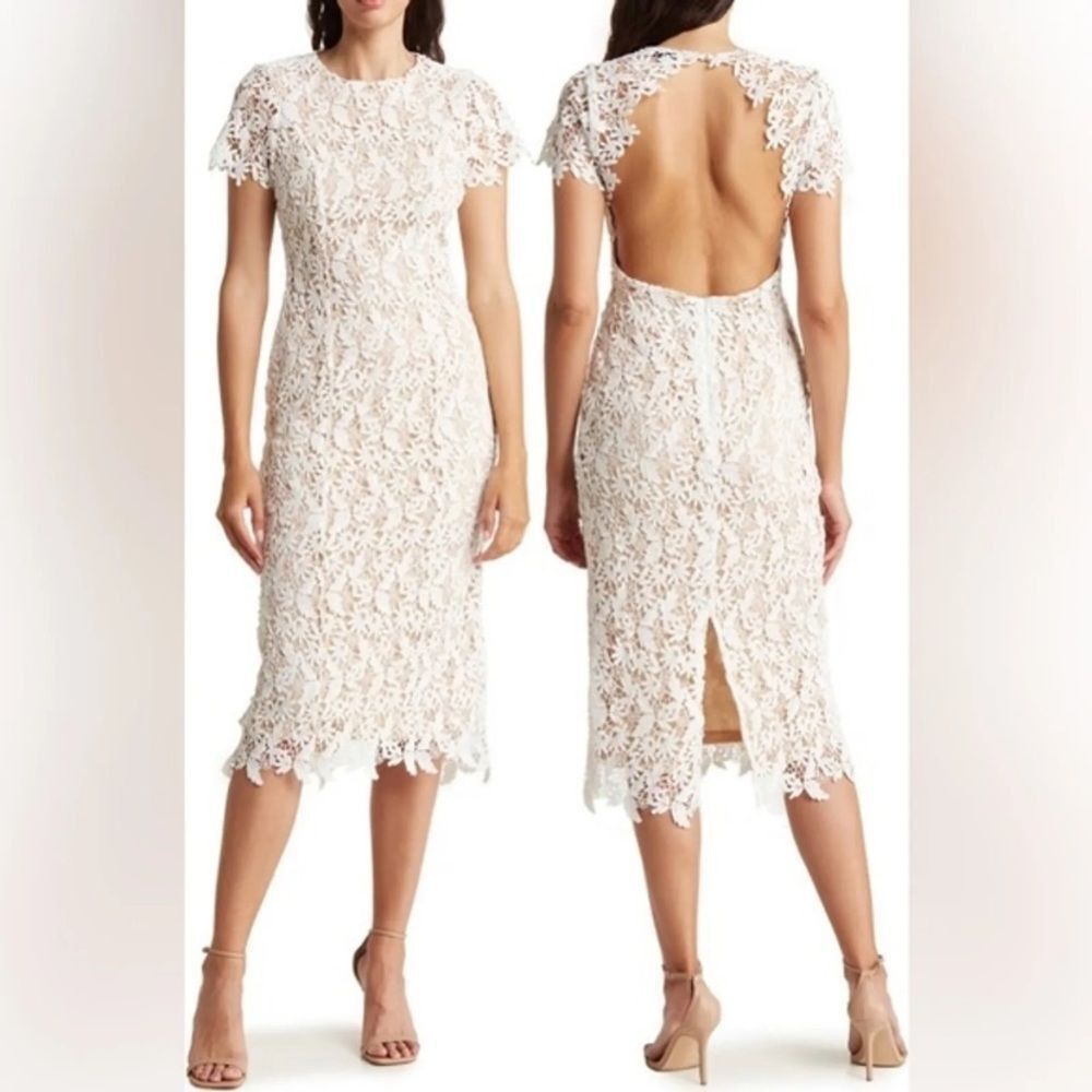 Other NWOT NSR Open Back Lace Overlay Midi Dress Sz M Black Beige Size M / US 6-8 / IT 42-44 - 9 Thumbnail