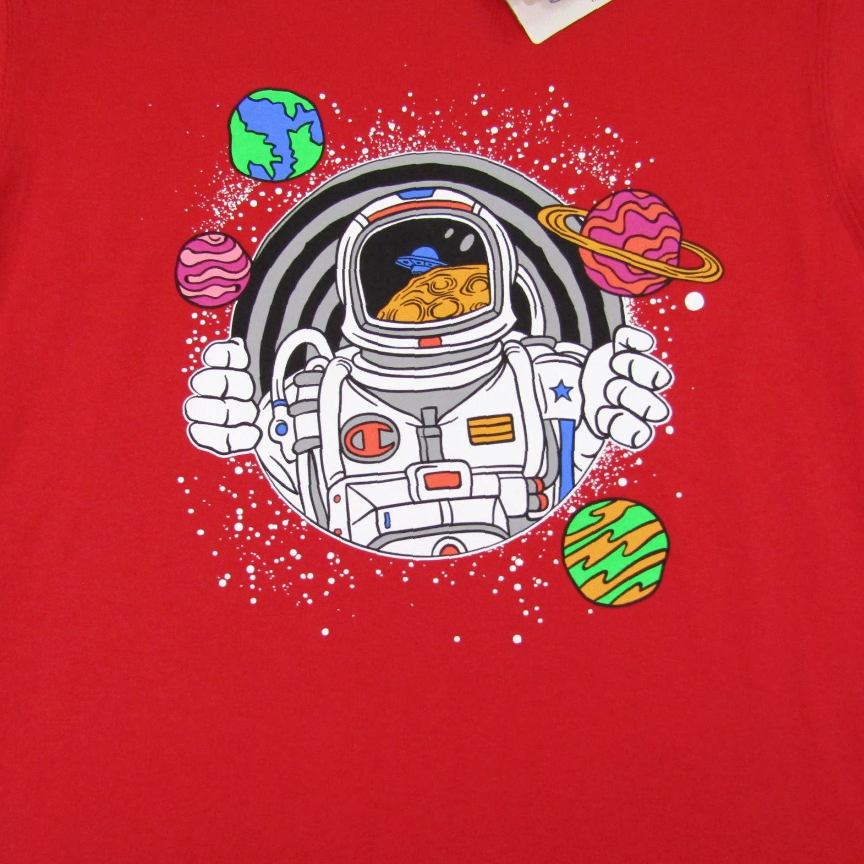 Champion VINTAGE Champion Space T-Shirt Men Medium Red Cotton Crew Neck Short Sleeve Graphic Print 90s Mens Size US M / EU 48-50 / 2 - 2 Thumbnail