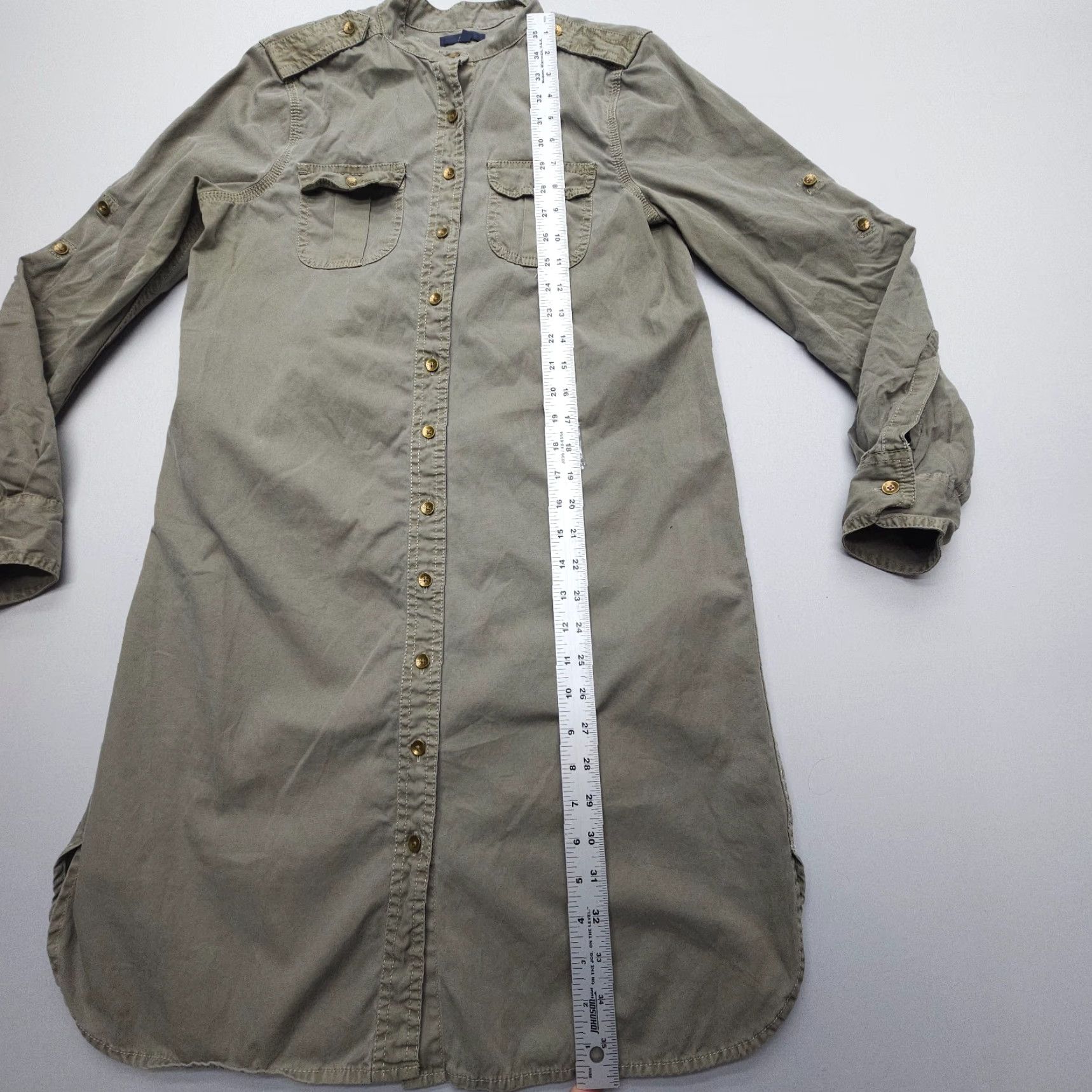Gap Gap Shirt Dress Safari Military Y2K Green Twill Cotton Long Sleeve Size Medium Size M / US 6-8 / IT 42-44 - 6 Thumbnail