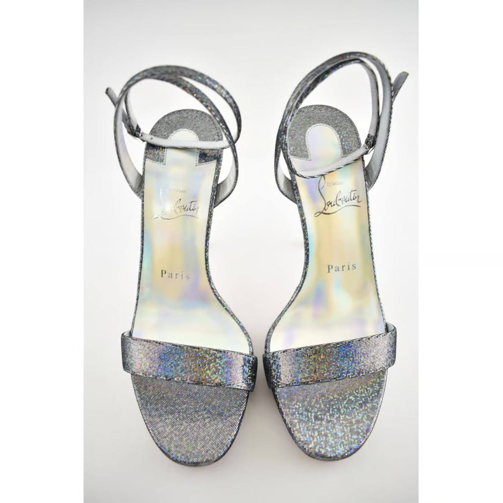 Christian Louboutin Loubi Queen 120 Silver Disco Ankle Strap Sandal Heel Pump 38 Size US 8 / IT 38 - 7 Thumbnail