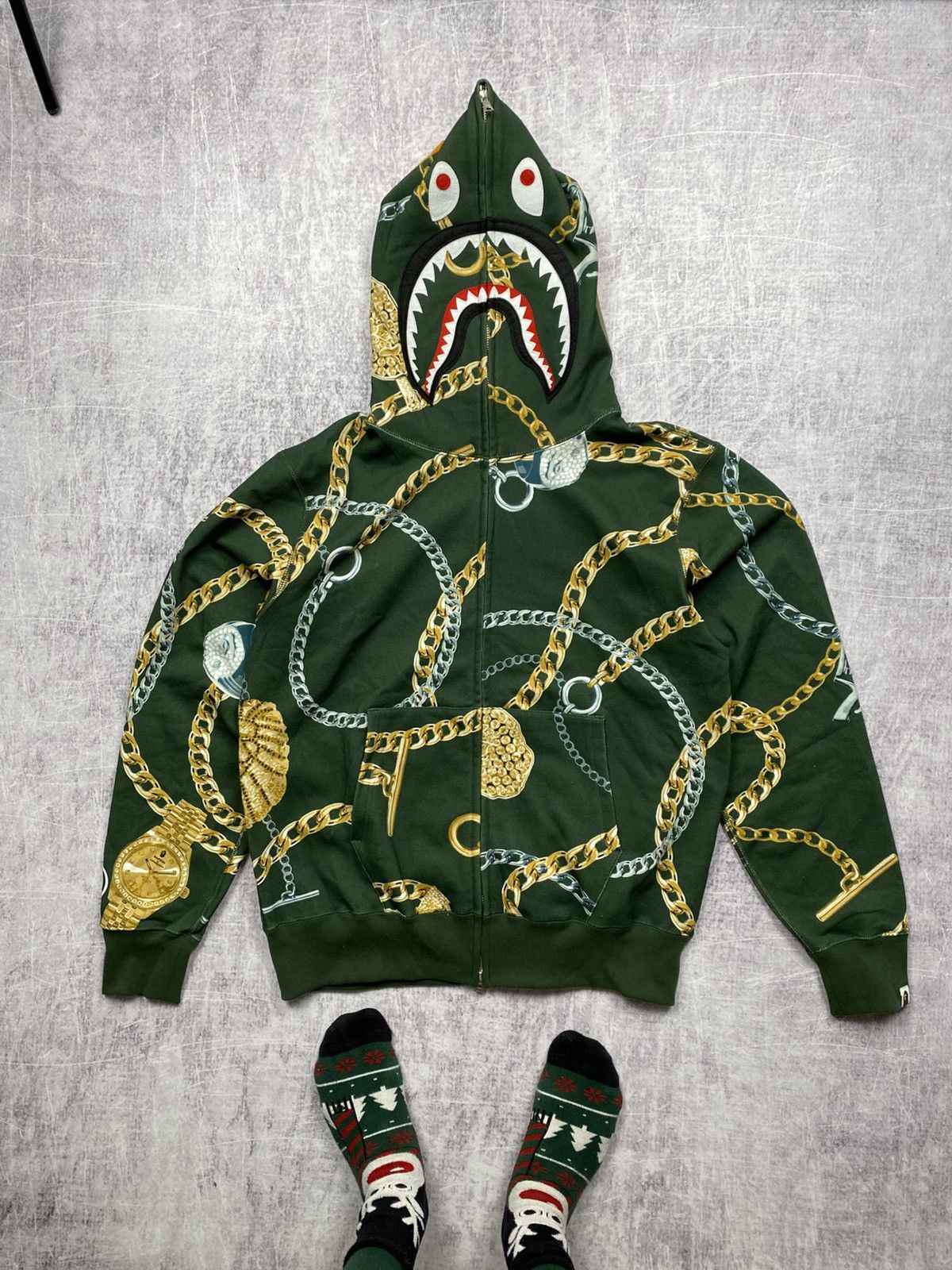 Bape A Bathing Ape Bape Jewels Shark Full Zip Hoodie in Cotton Size US L / EU 52-54 / 3 - 1 Thumbnail