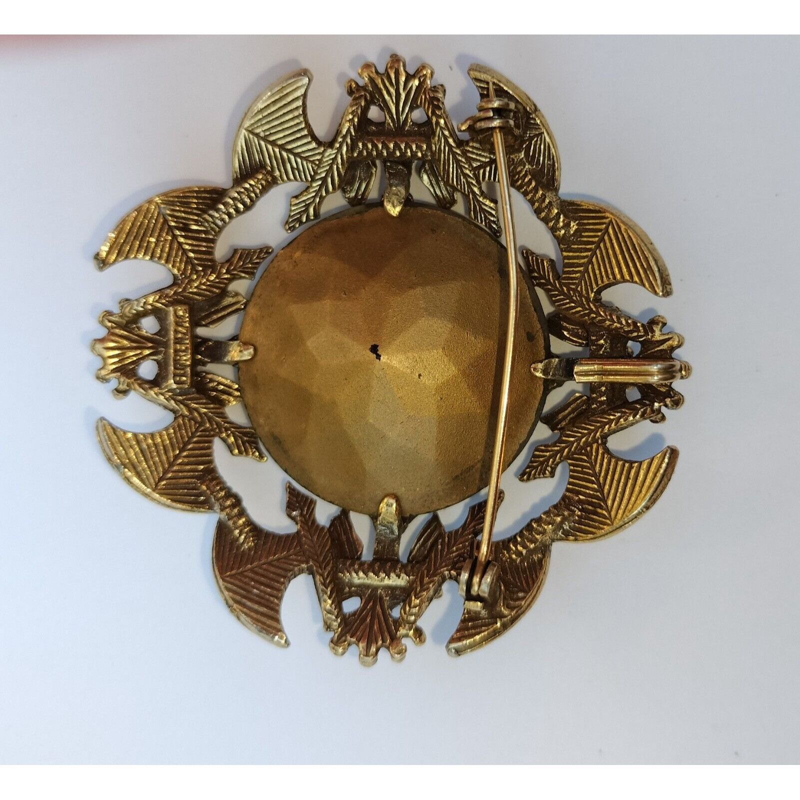 Vintage Florenza Brooch Cognac Faceted Glass AB Stones Coat Arms Pen Size ONE SIZE - 4 Thumbnail