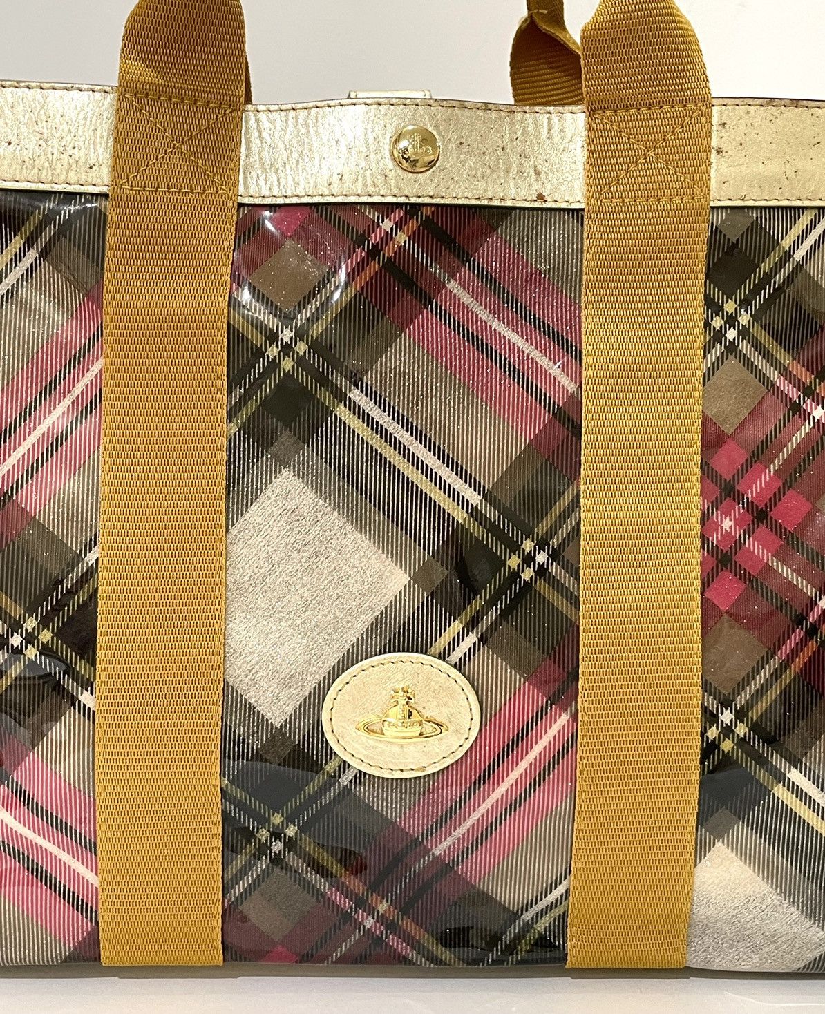 Vivienne Westwood Tartan PVC Tote with Matching Pouch – Gold Trim Size ONE SIZE - 6 Thumbnail