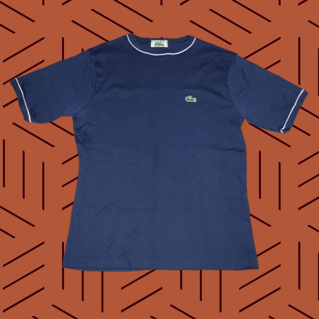 Lacoste VINTAGE Lacoste T-Shirt 50/50 Poly Cotton Classic Crew Neck Blue Green Gator Tennis 60s 70s Mens M Size US M / EU 48-50 / 2 - 1 Thumbnail