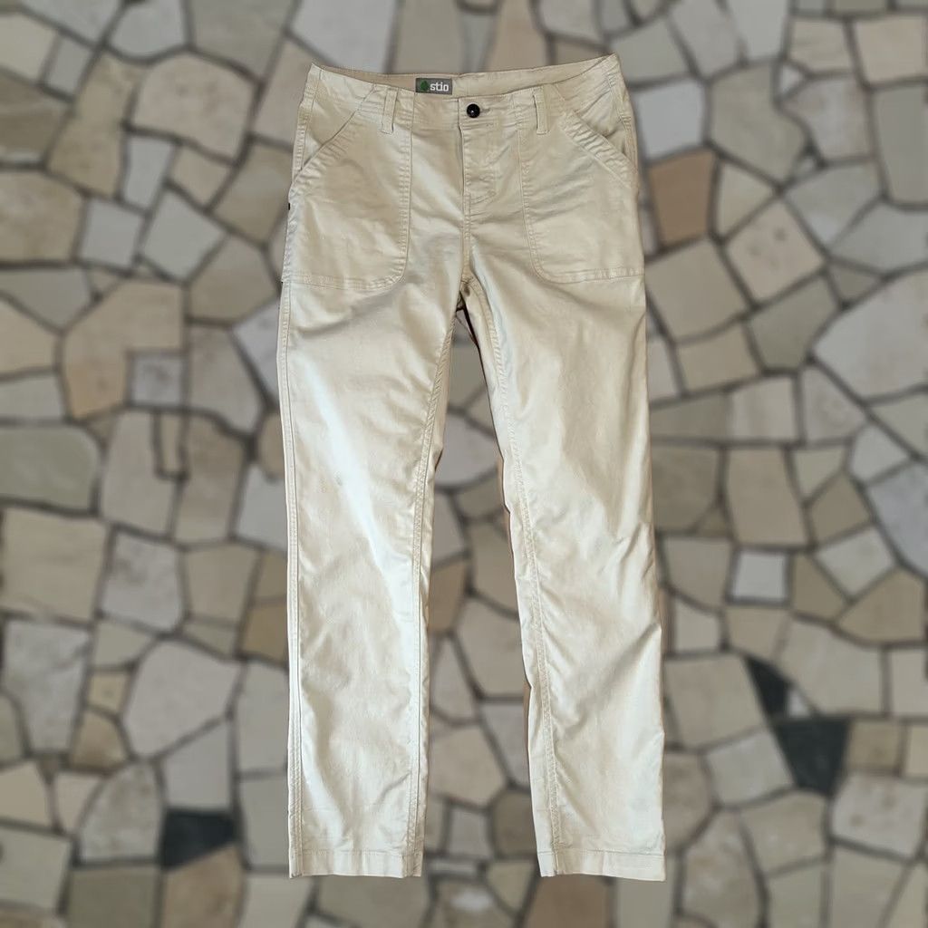 Vintage Stio Utility Patch Pocket Twill Pant Womens 10 Tan Straight Leg Flat Front Zip Button Size 32" / US 10 / IT 46 - 1 Thumbnail