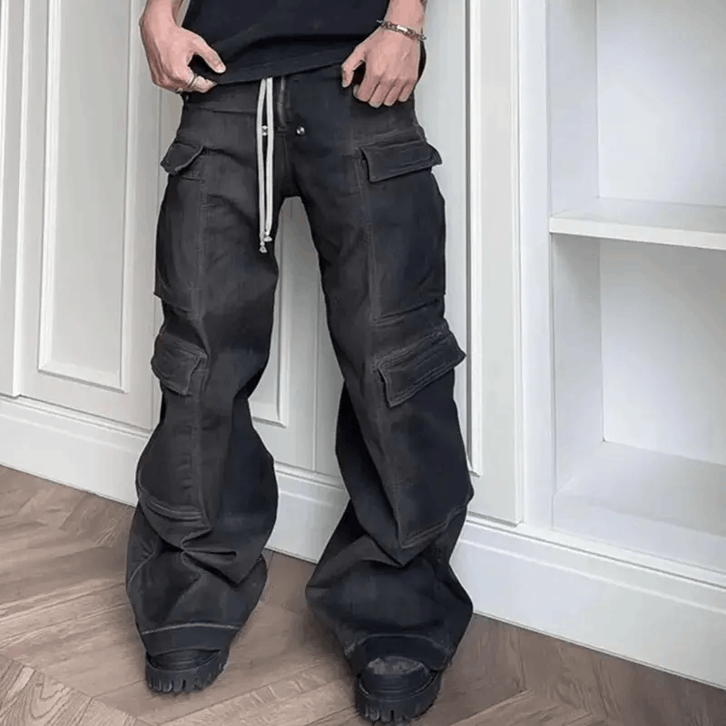 Hombre Drawstring Elastic Baggy Cargo Jeans